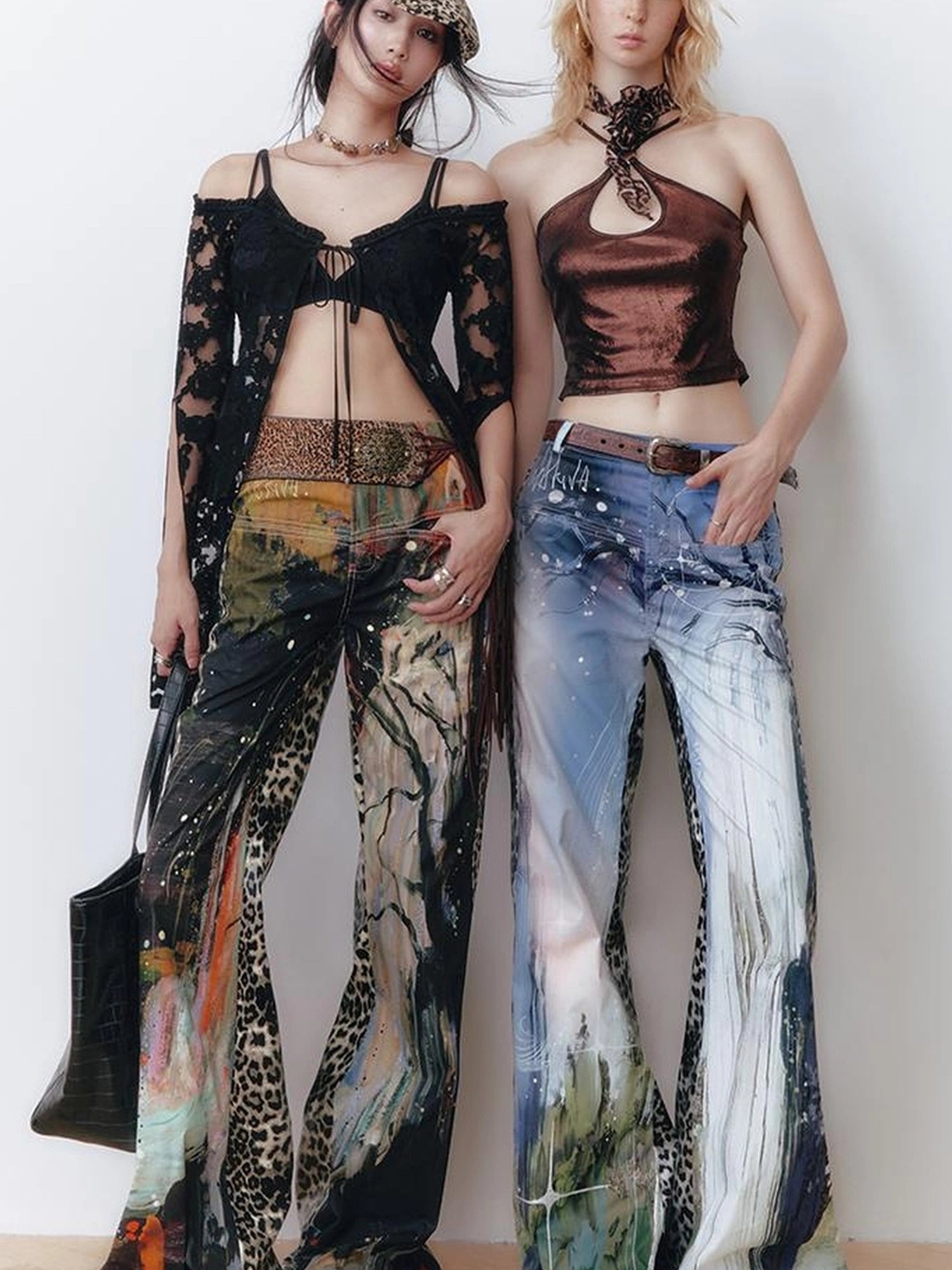 OfAkiva Aladdin Waterfall Oil Painting Landscape Print Pants