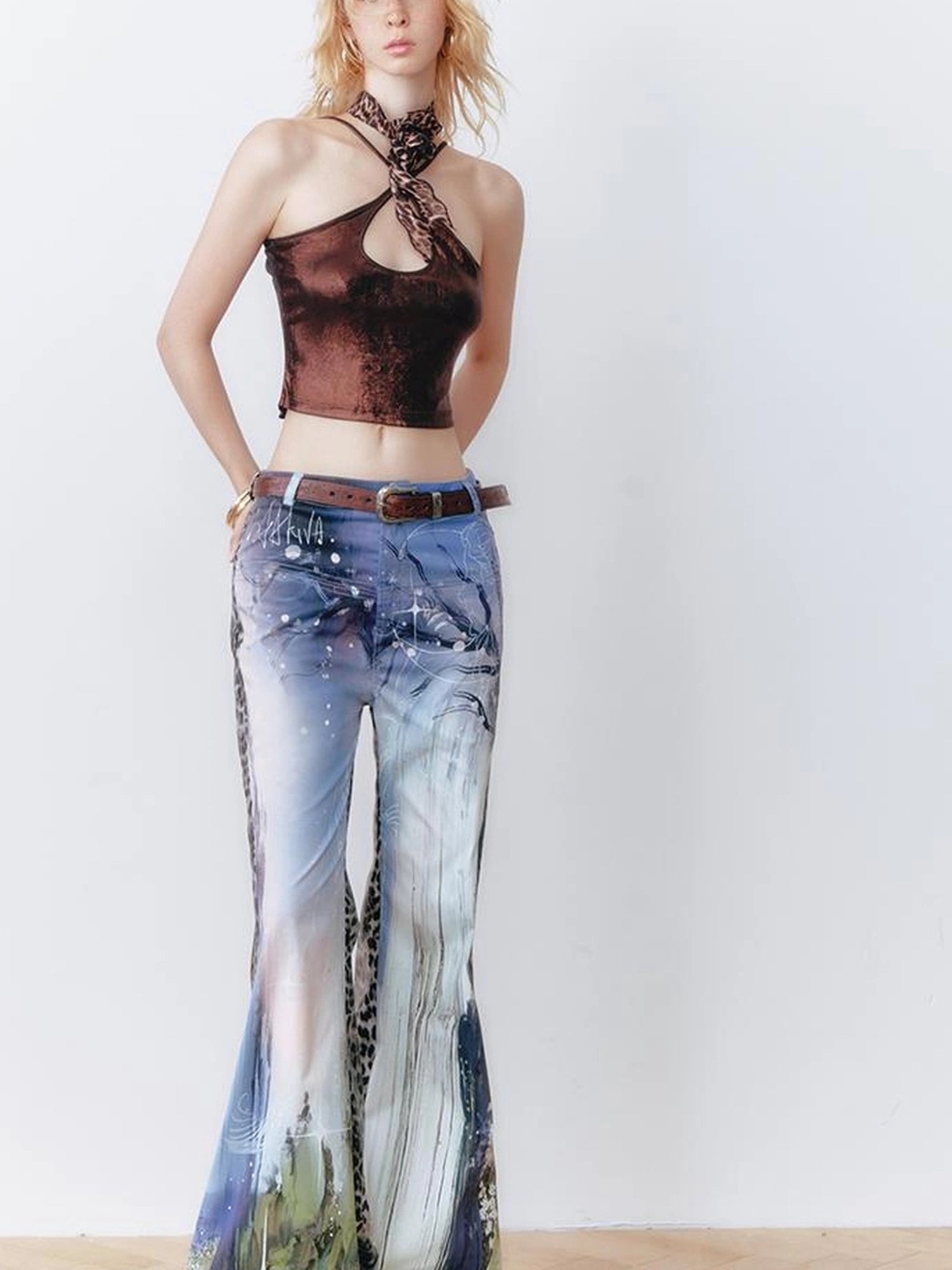 OfAkiva Aladdin Waterfall Oil Painting Landscape Print Pants