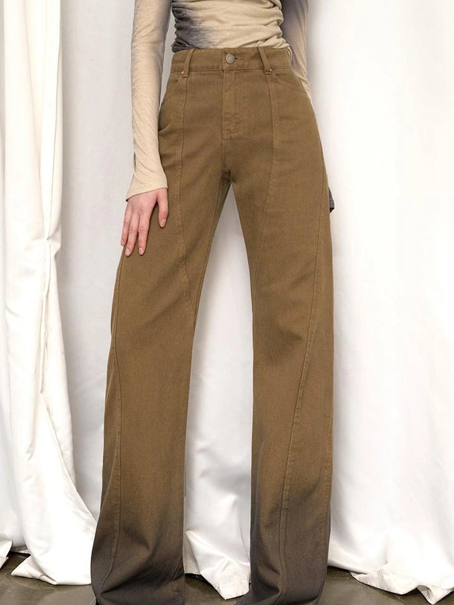 OfAkiva Black Brown Washed Gradient Proportional Straight Leg Pants