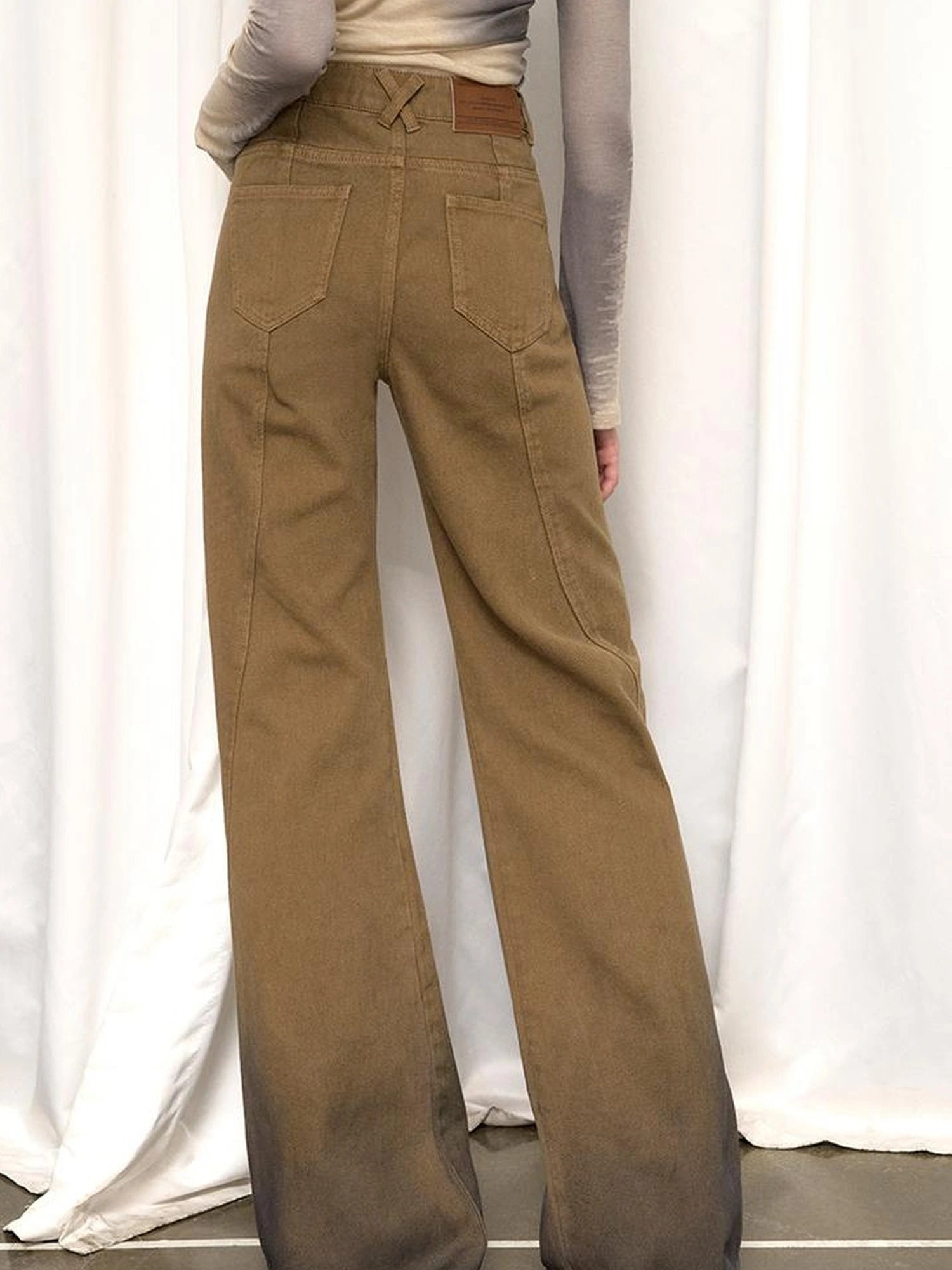 OfAkiva Black Brown Washed Gradient Proportional Straight Leg Pants