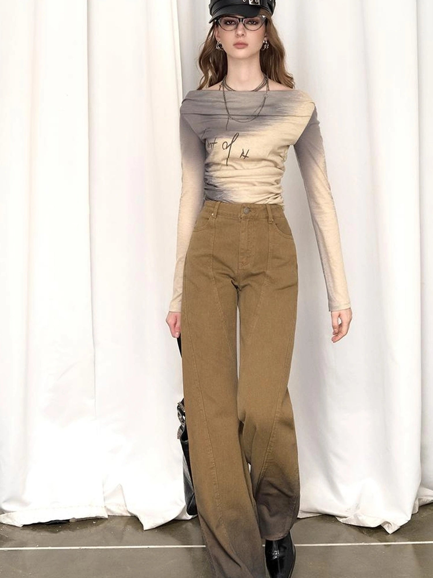 OfAkiva Black Brown Washed Gradient Proportional Straight Leg Pants