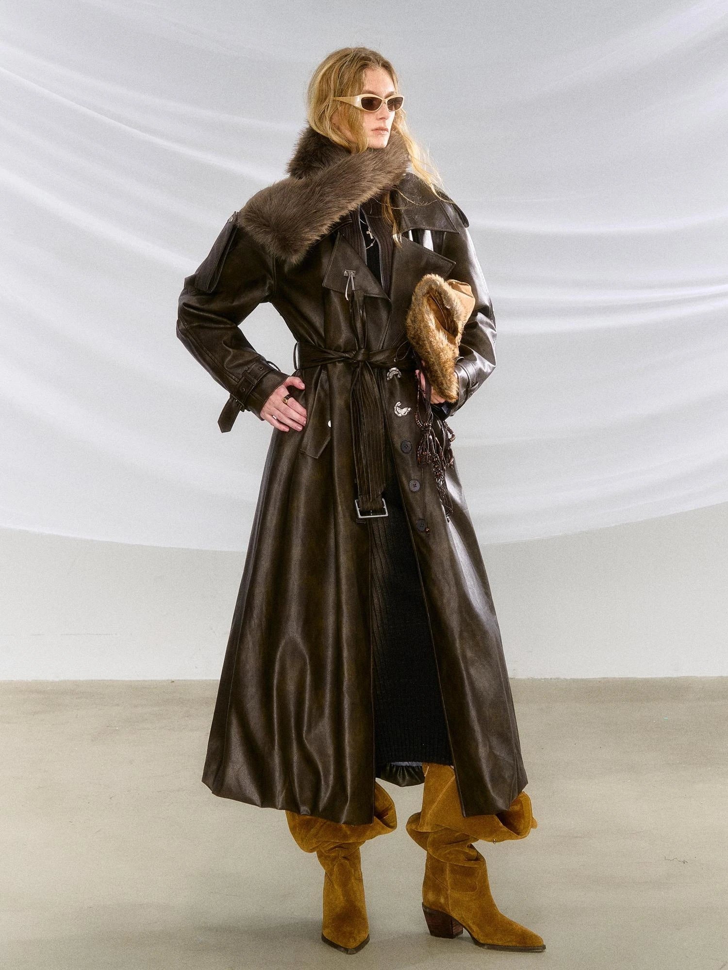 OfAkiva Black Cloud Hem Quilted Leather Coat