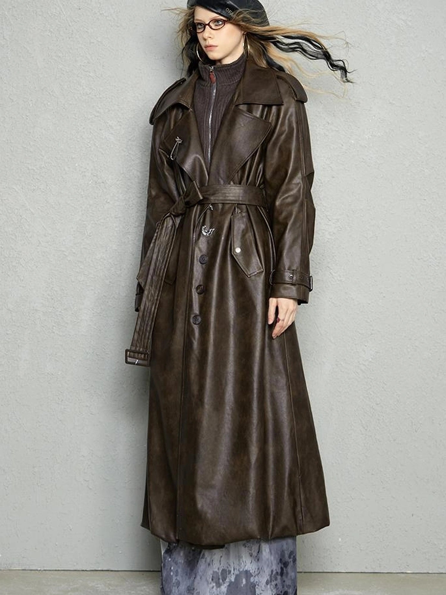 OfAkiva Black Cloud Hem Quilted Leather Coat