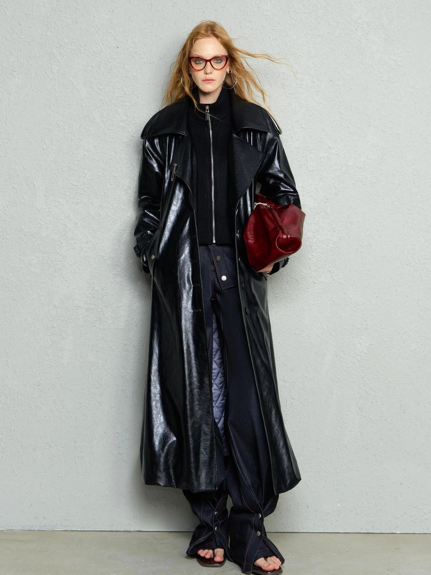 OfAkiva Black Cloud Hem Quilted Leather Coat