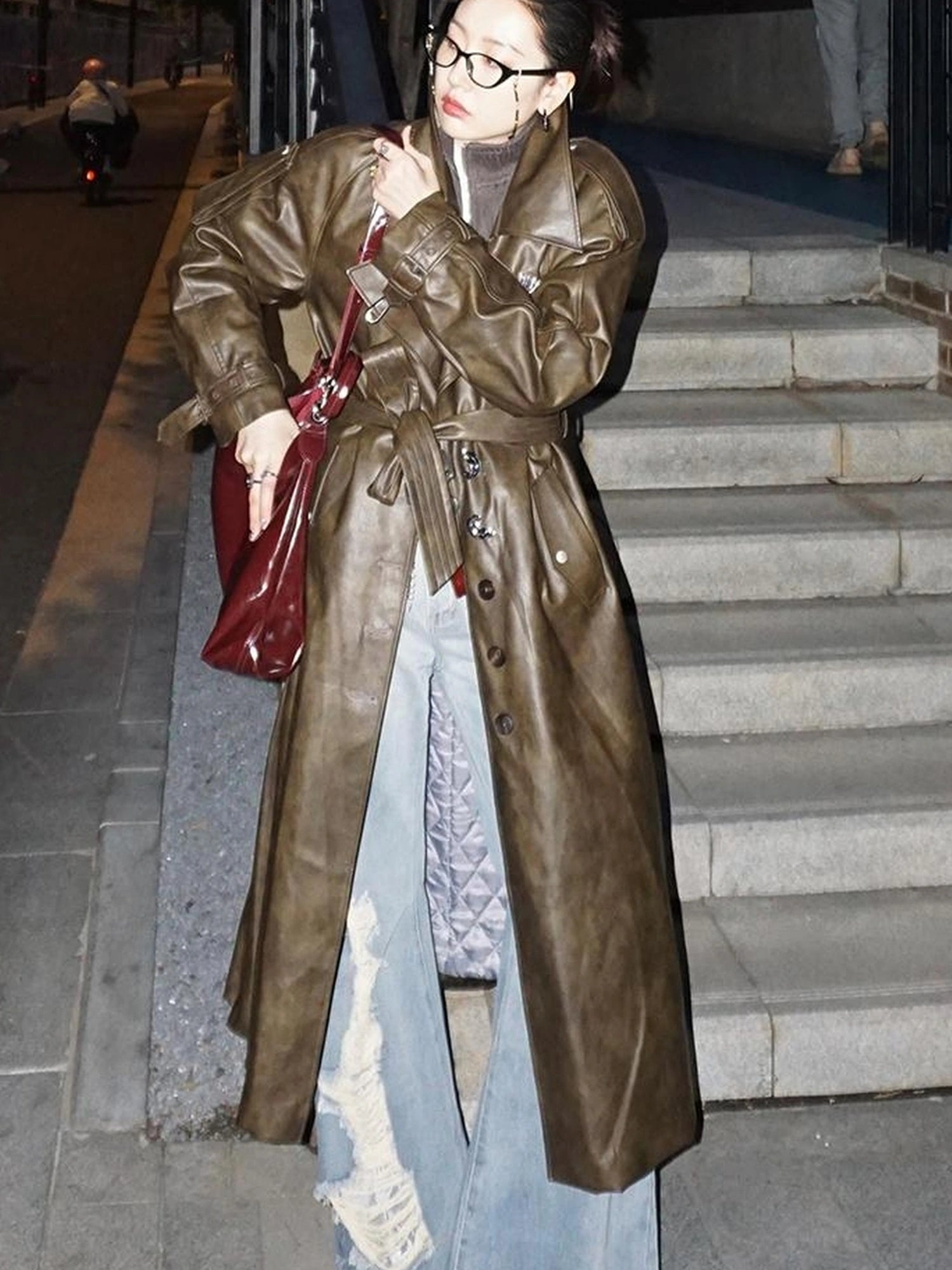 OfAkiva Black Cloud Hem Quilted Leather Coat