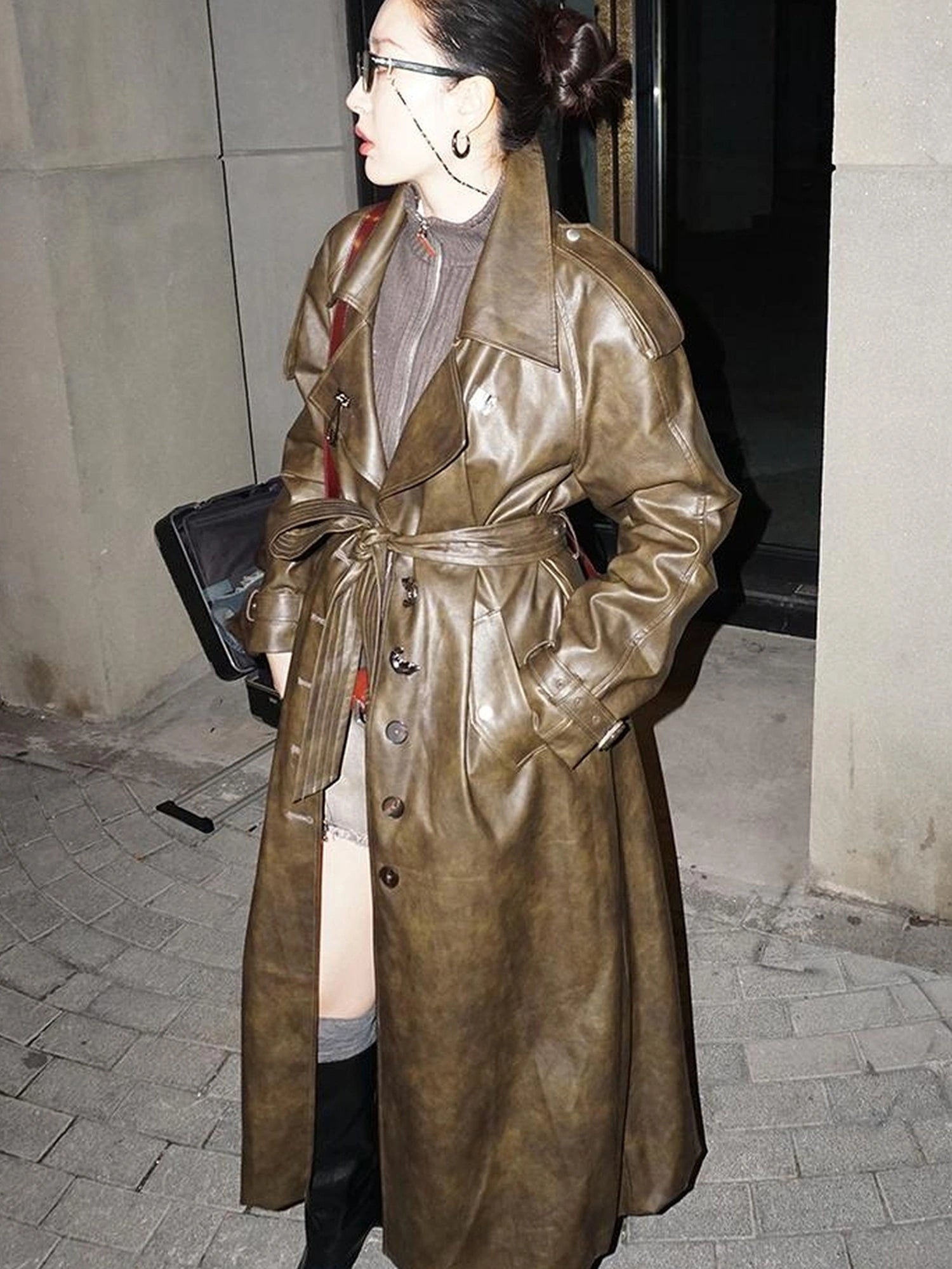 OfAkiva Black Cloud Hem Quilted Leather Coat