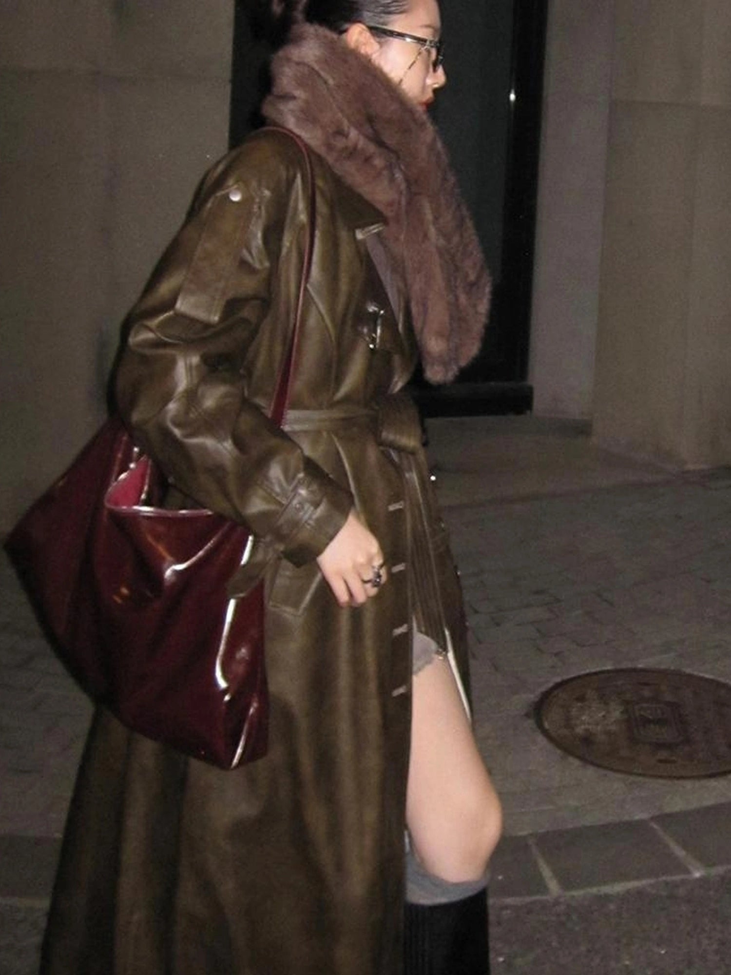 OfAkiva Black Cloud Hem Quilted Leather Coat