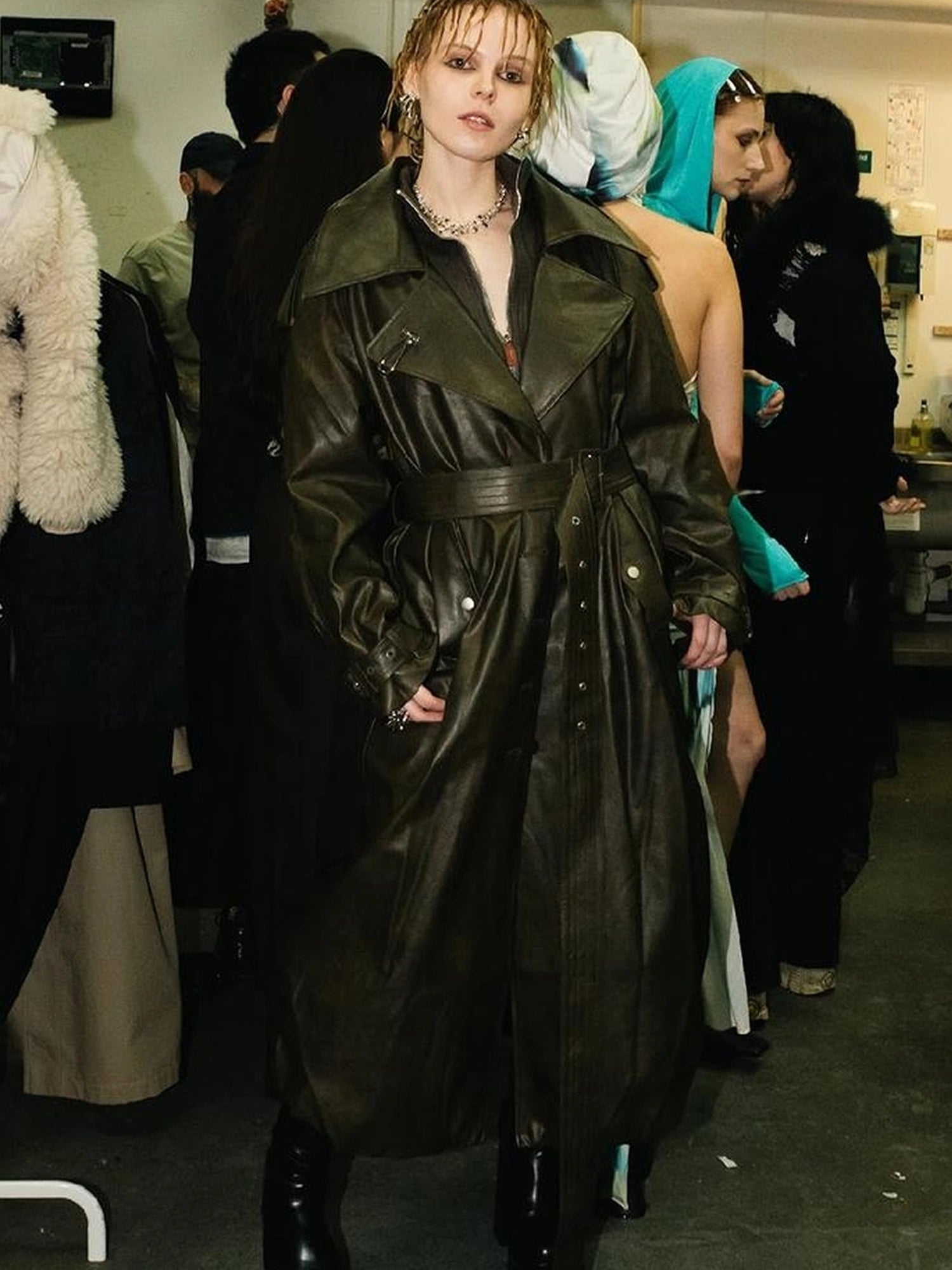 OfAkiva Black Cloud Hem Quilted Leather Coat