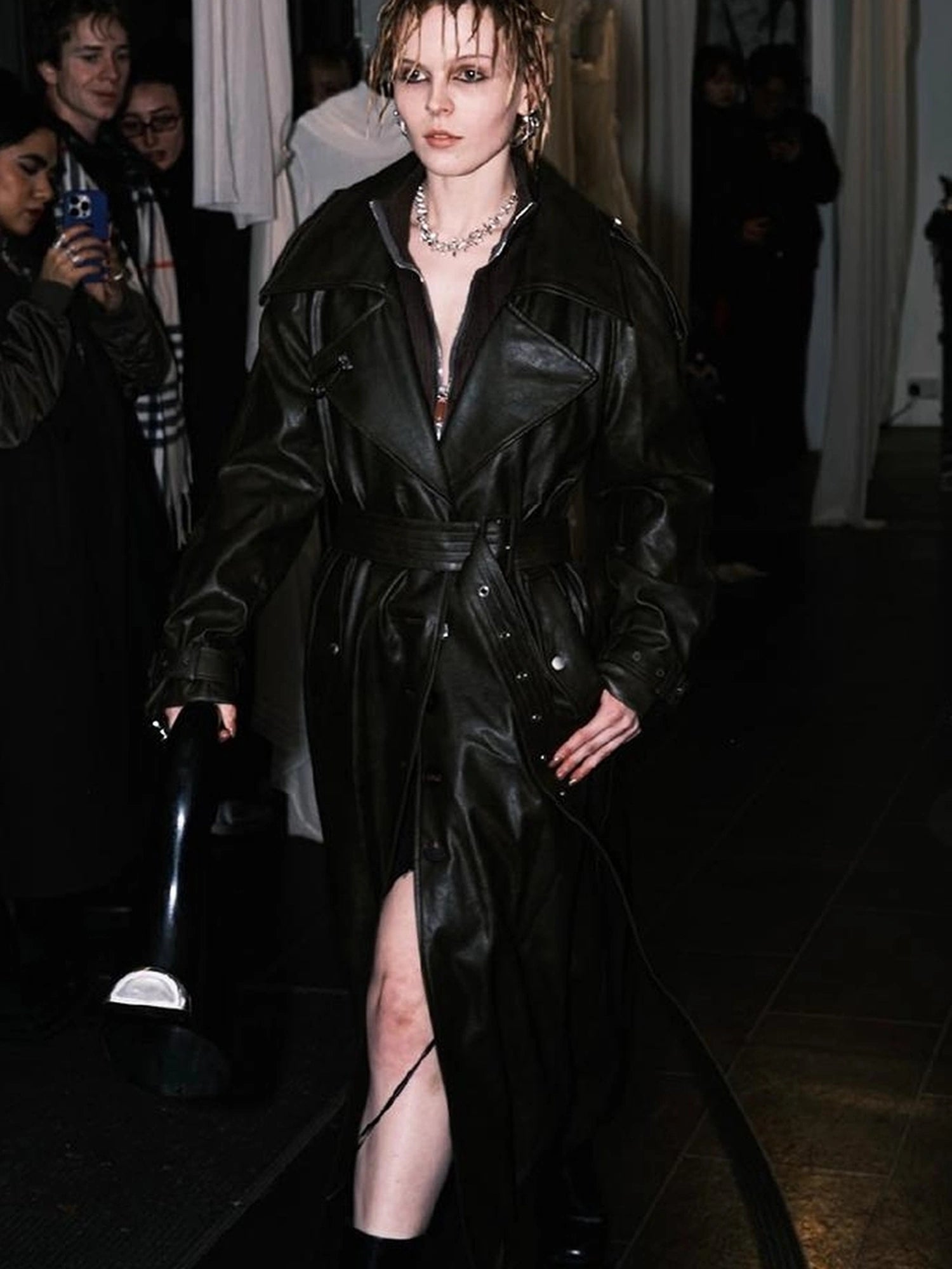 OfAkiva Black Cloud Hem Quilted Leather Coat