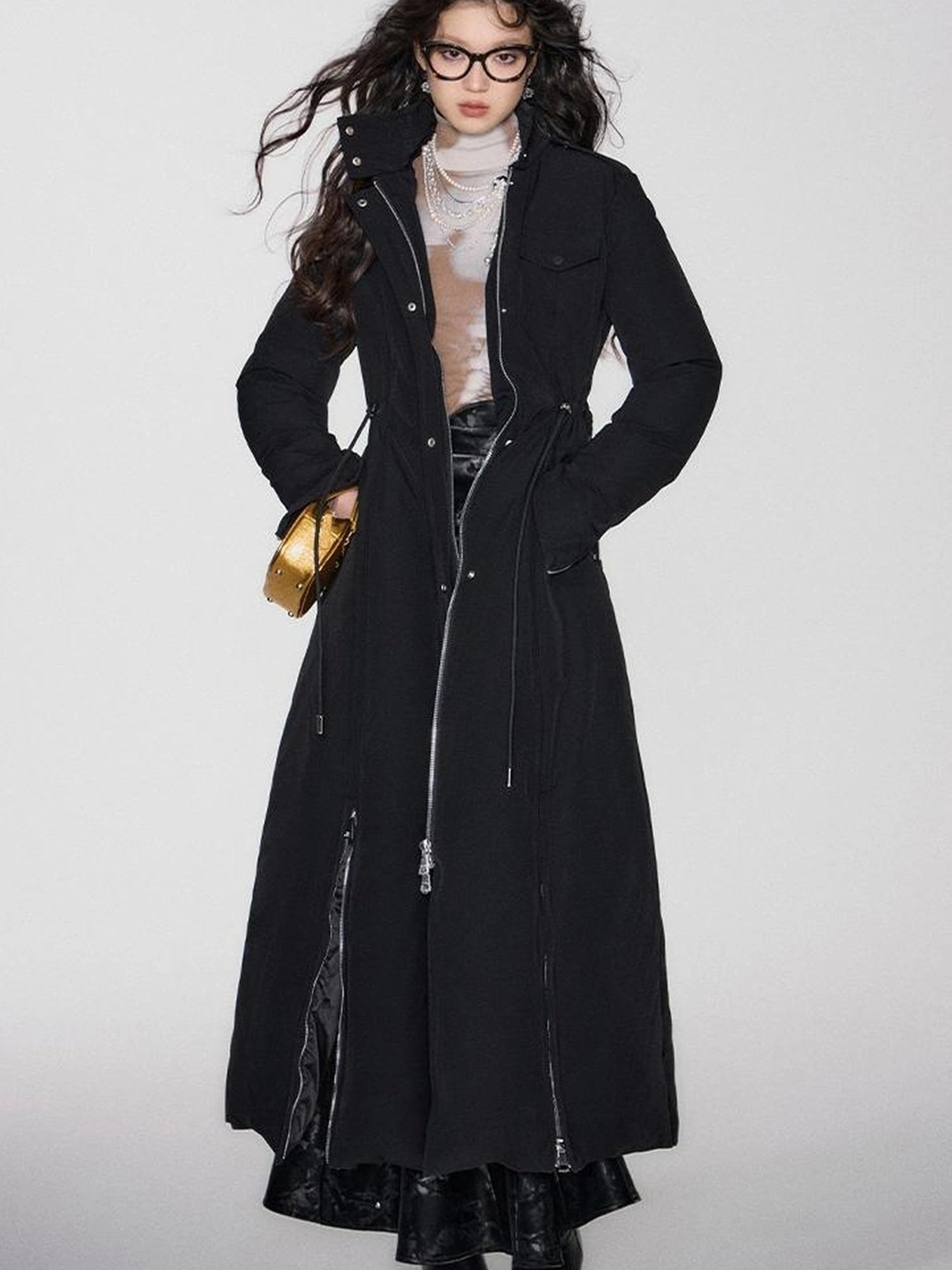 OfAkiva Black Goose Down Long Coat For Women