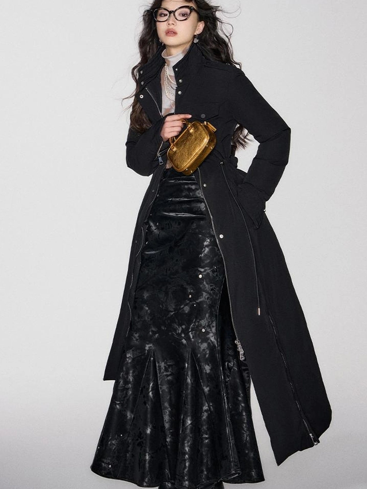 OfAkiva Black Goose Down Long Coat For Women