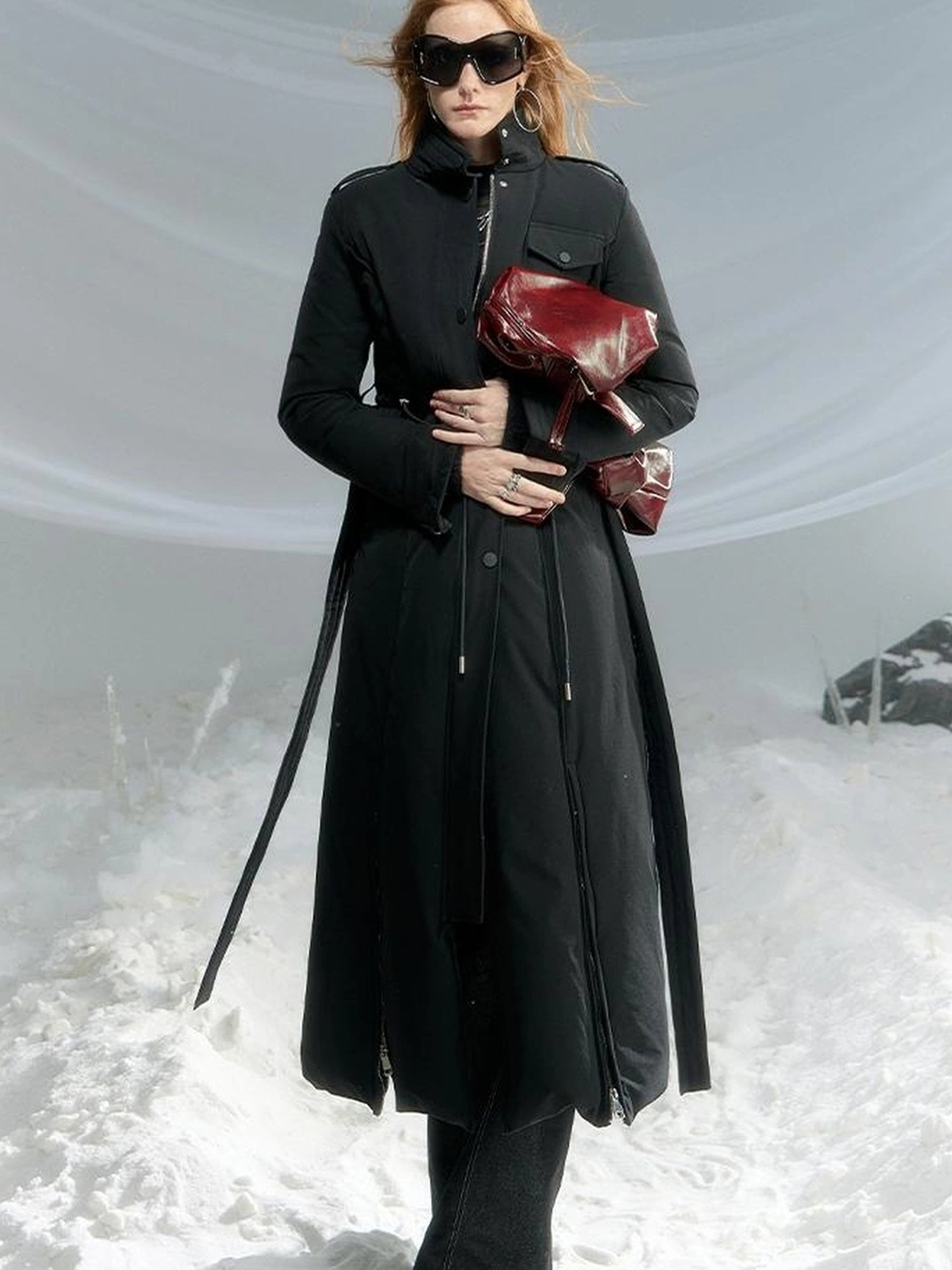 OfAkiva Black Goose Down Long Coat For Women