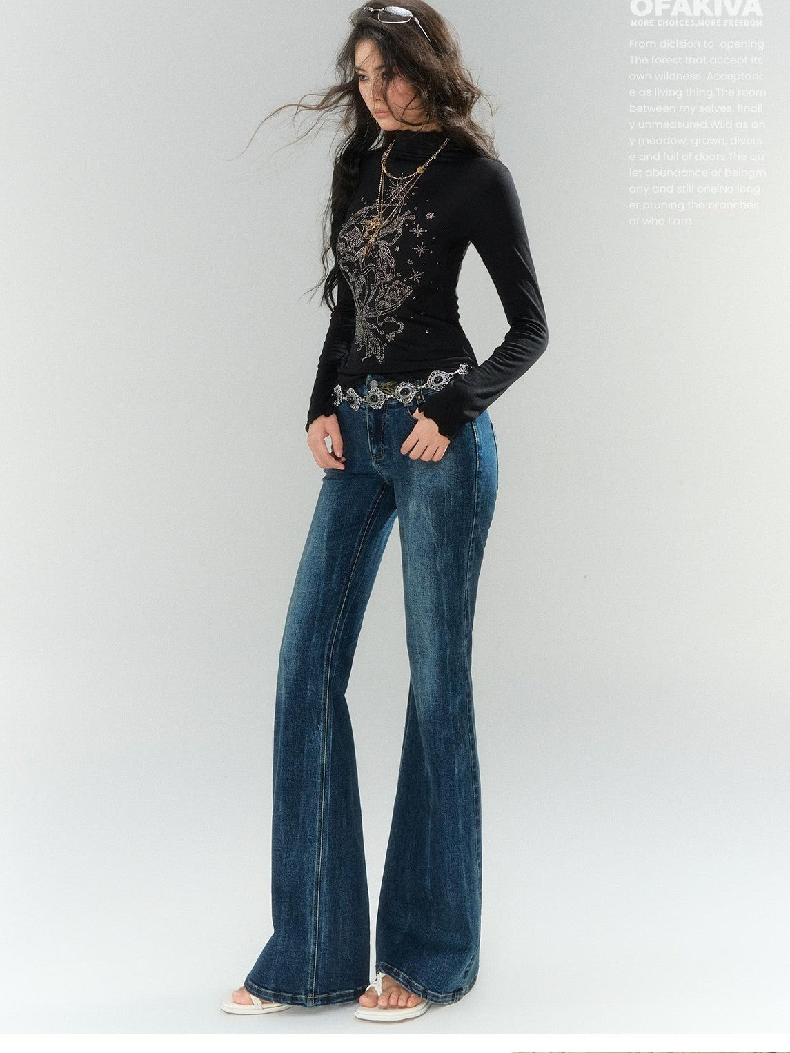 OfAkiva Blue Gold Embroidered Low Rise Cotton Women&