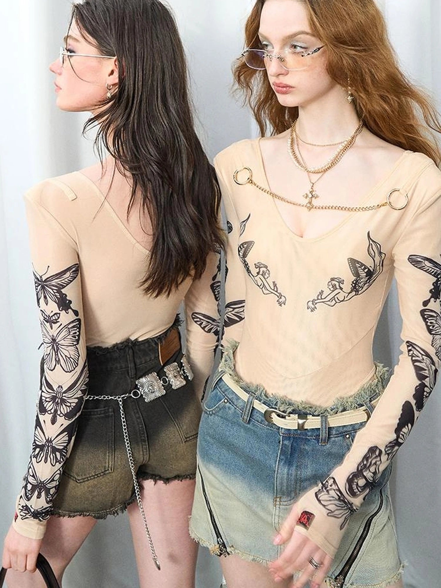 OfAkiva Butterfly Print Long Sleeve Bodysuit
