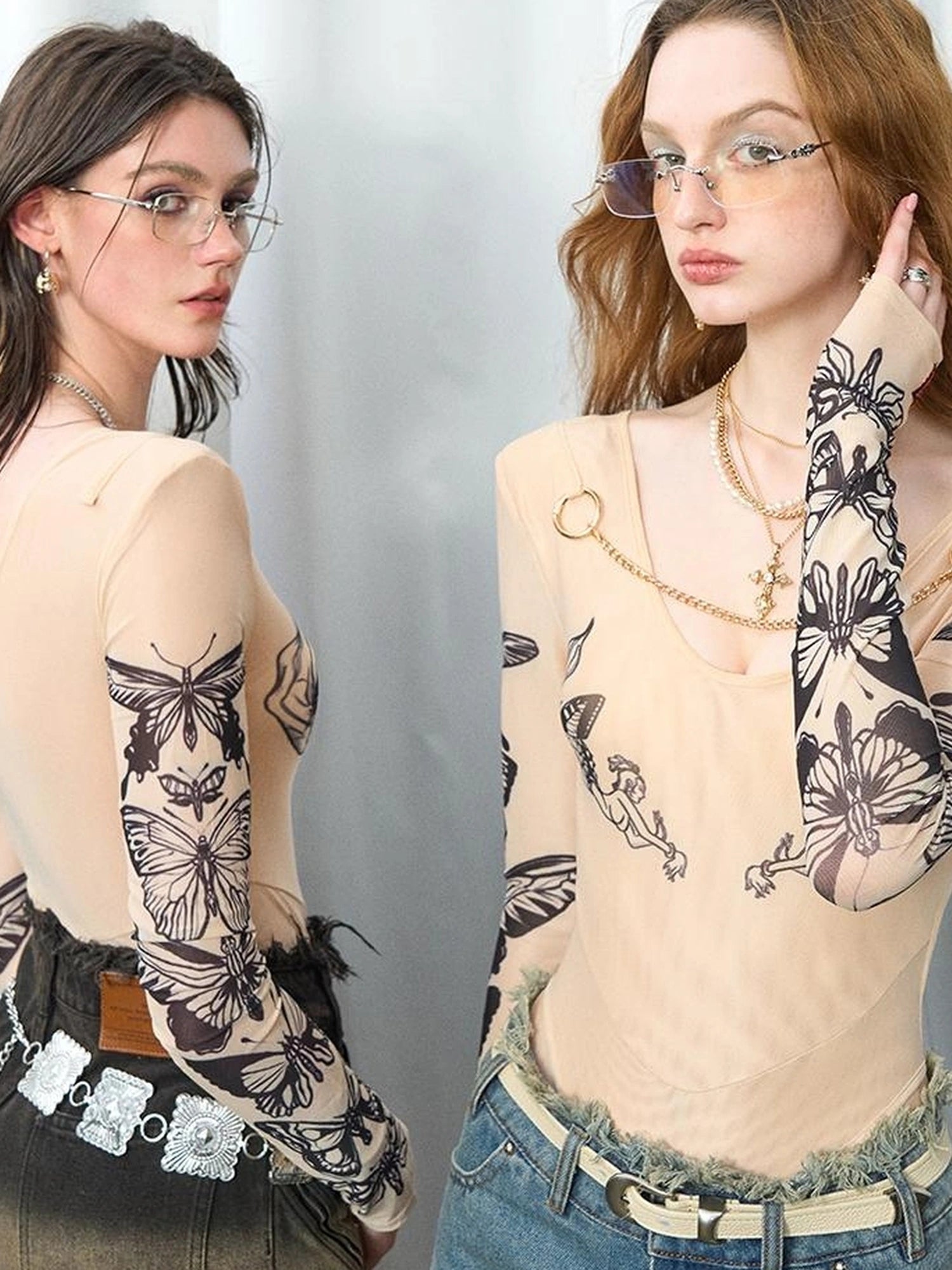 OfAkiva Butterfly Print Long Sleeve Bodysuit