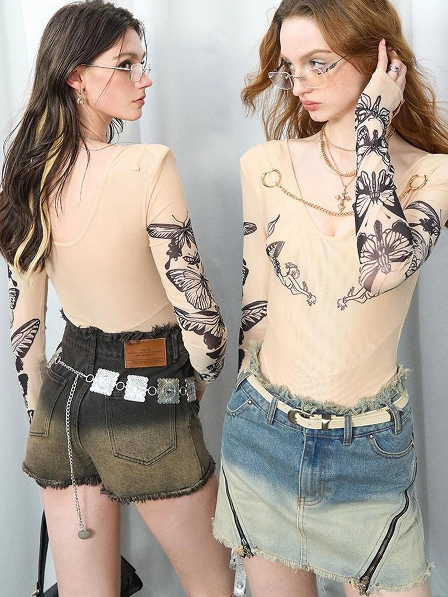 OfAkiva Butterfly Print Long Sleeve Bodysuit