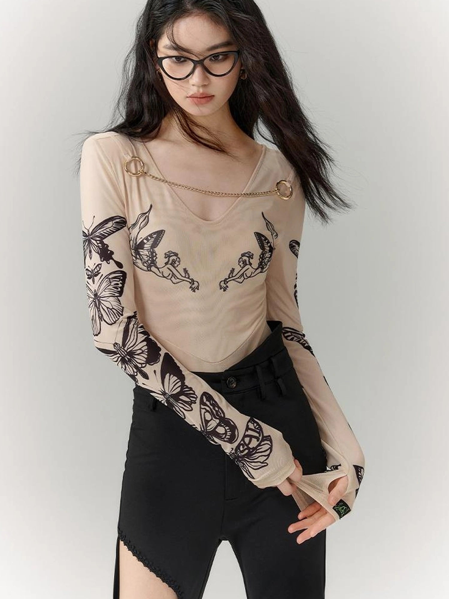 OfAkiva Butterfly Print Long Sleeve Bodysuit