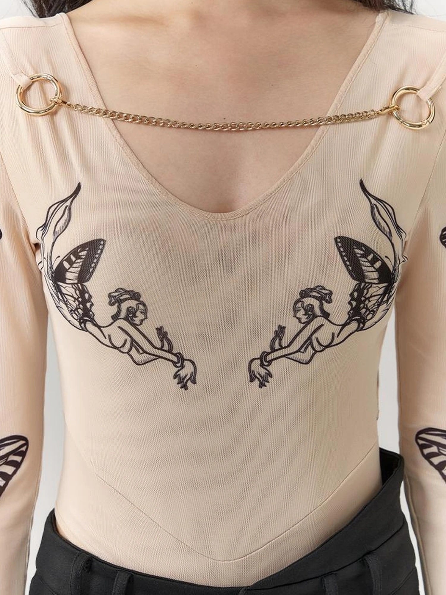 OfAkiva Butterfly Print Long Sleeve Bodysuit