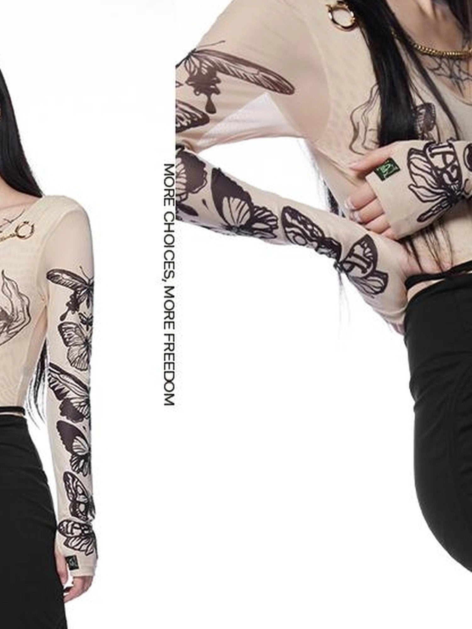 OfAkiva Butterfly Print Long Sleeve Bodysuit