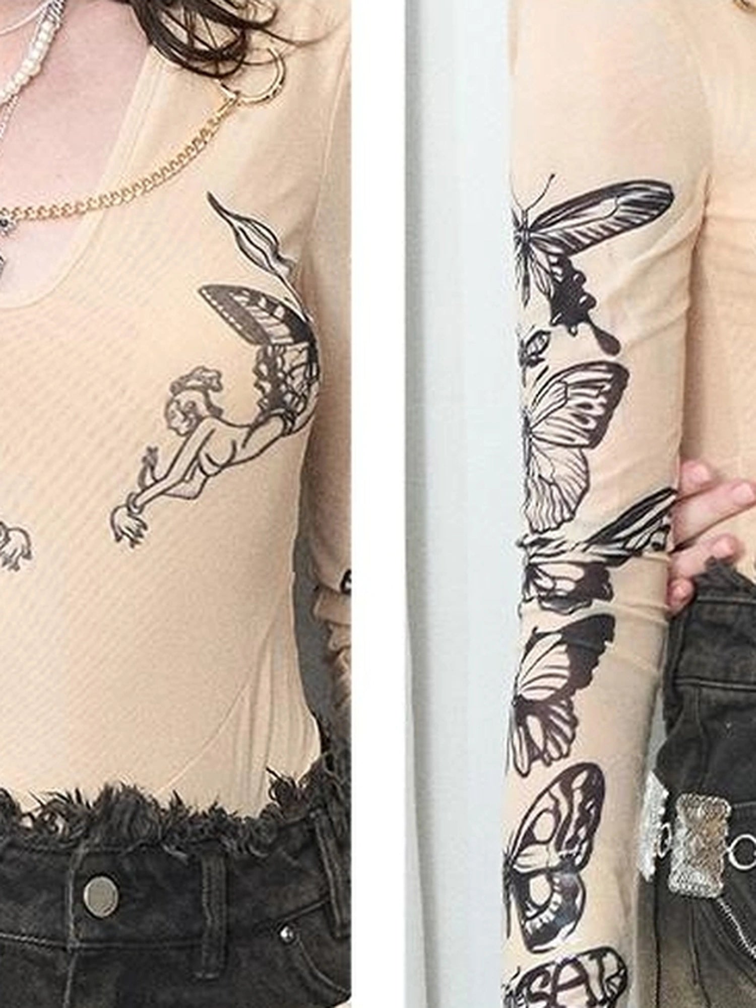 OfAkiva Butterfly Print Long Sleeve Bodysuit