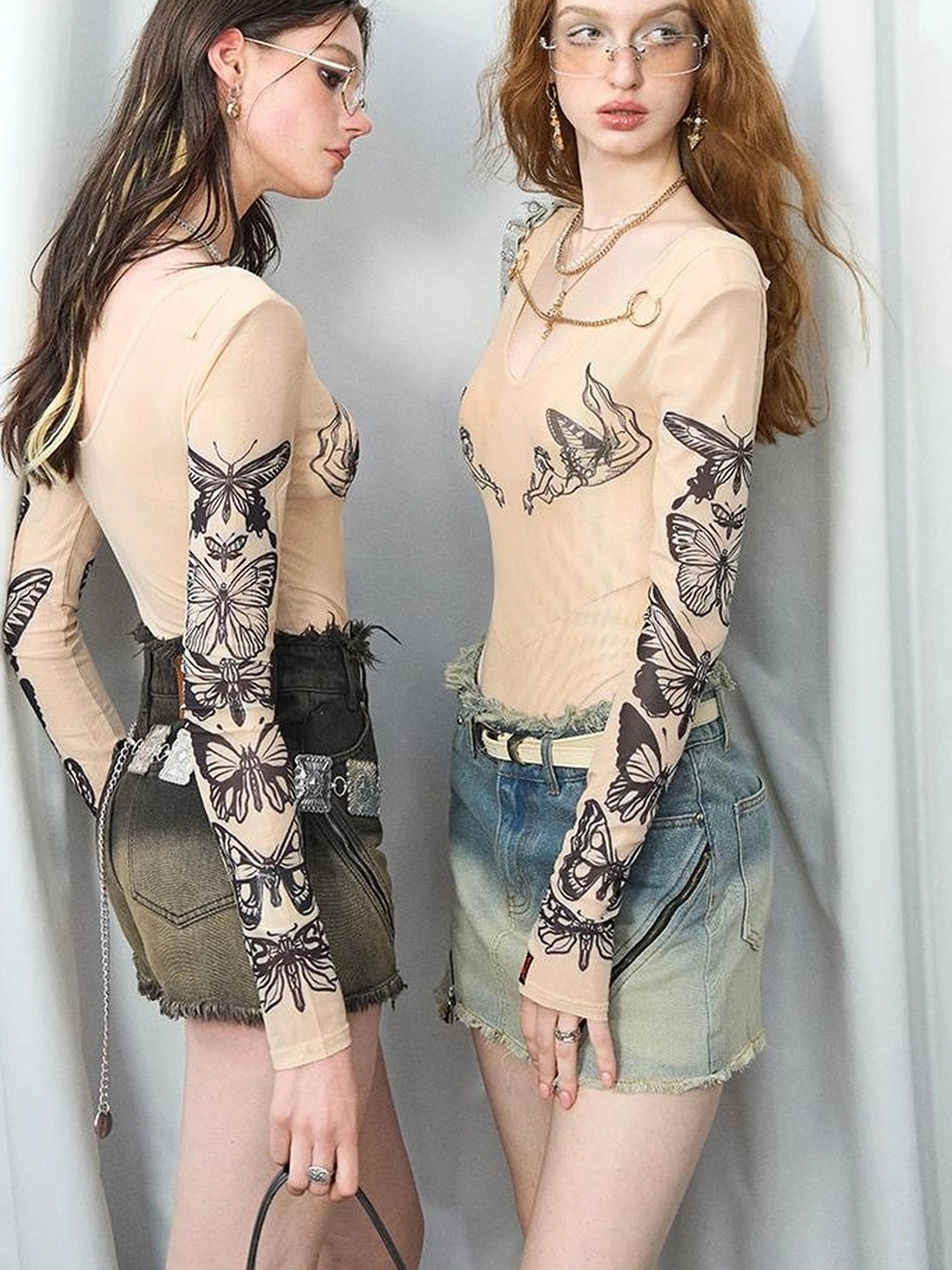 OfAkiva Butterfly Print Long Sleeve Bodysuit