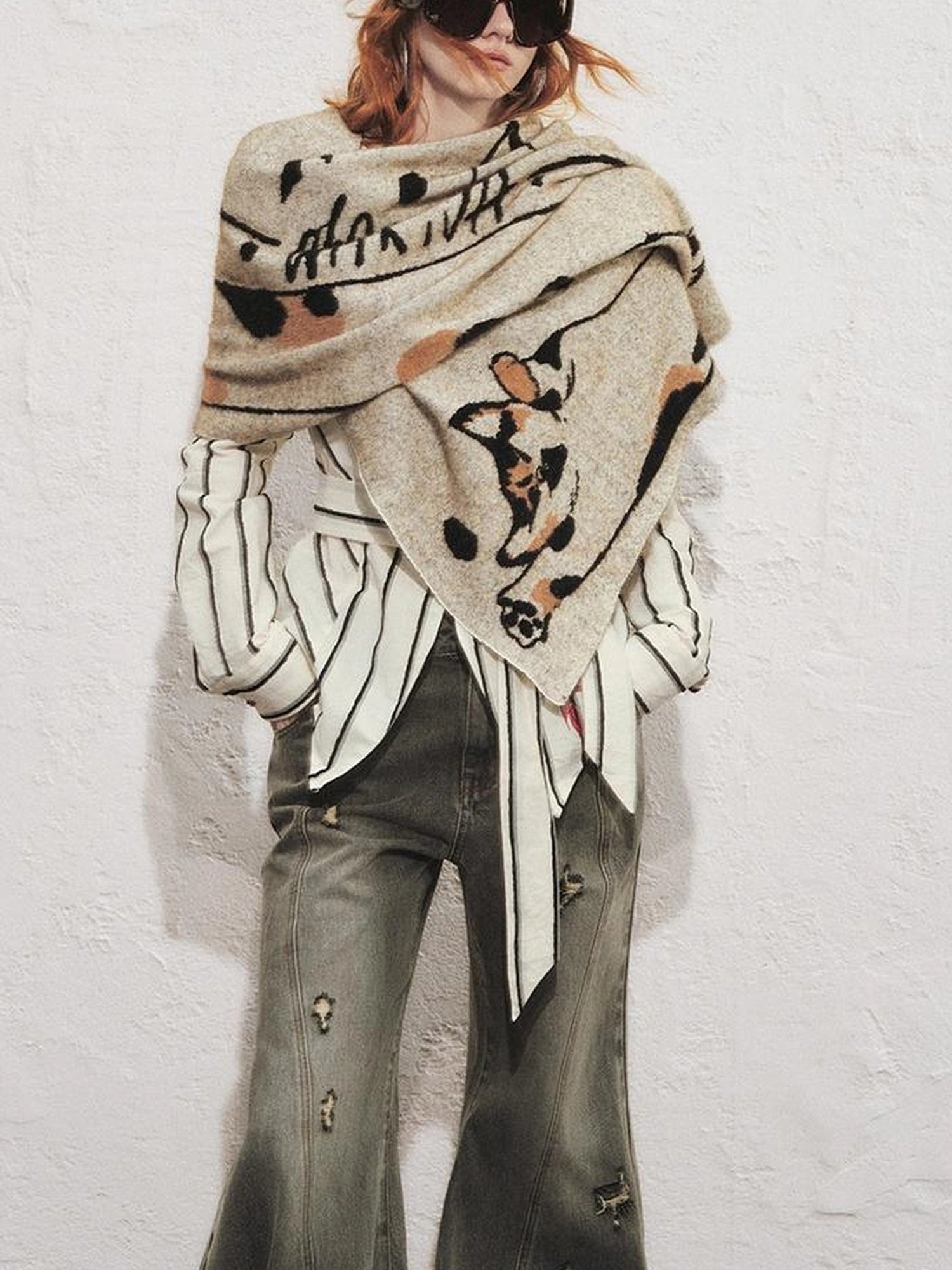 Carlton Striped Color Block Orchid Embroidery Puff Sleeve Shirt