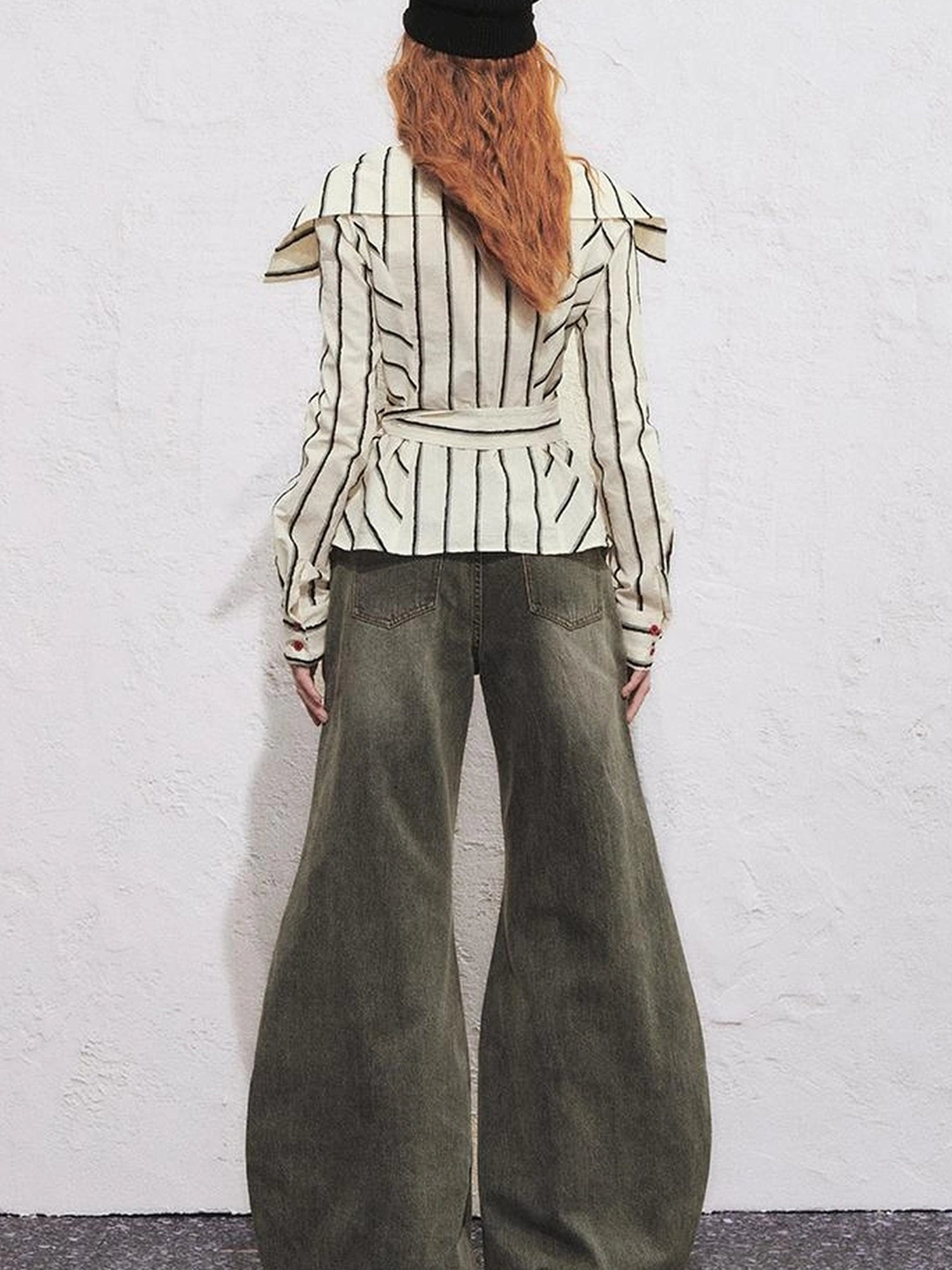 Carlton Striped Color Block Orchid Embroidery Puff Sleeve Shirt