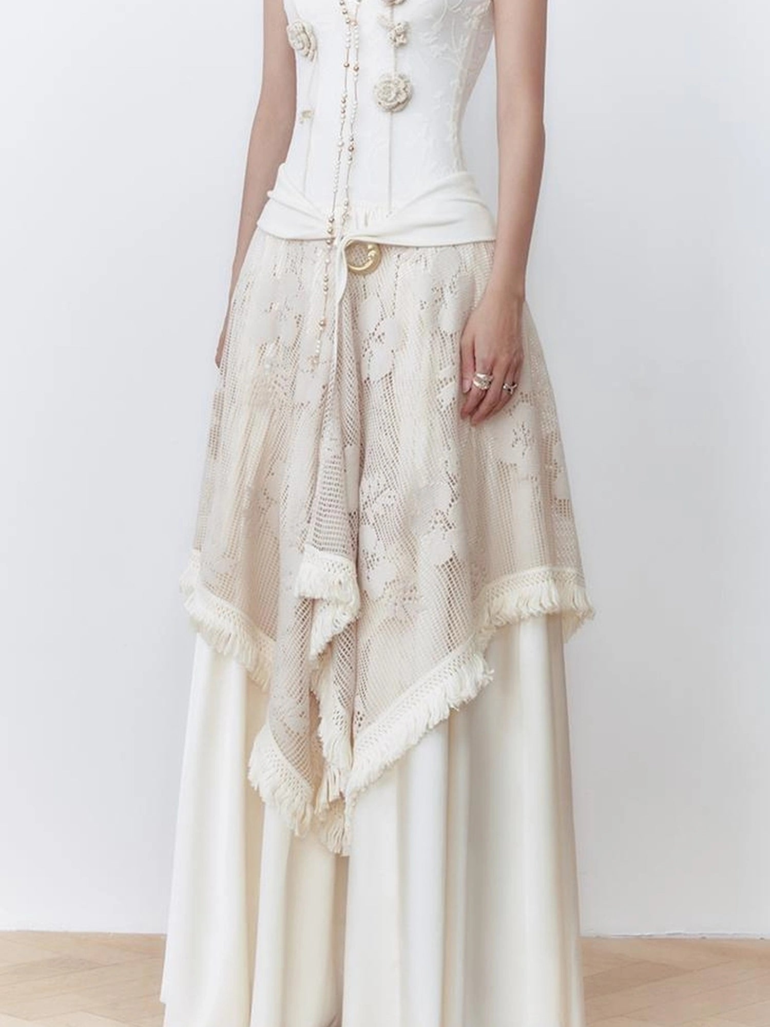 OfAkiva Celestial Retro Lace Fringe Asymmetrical Cape