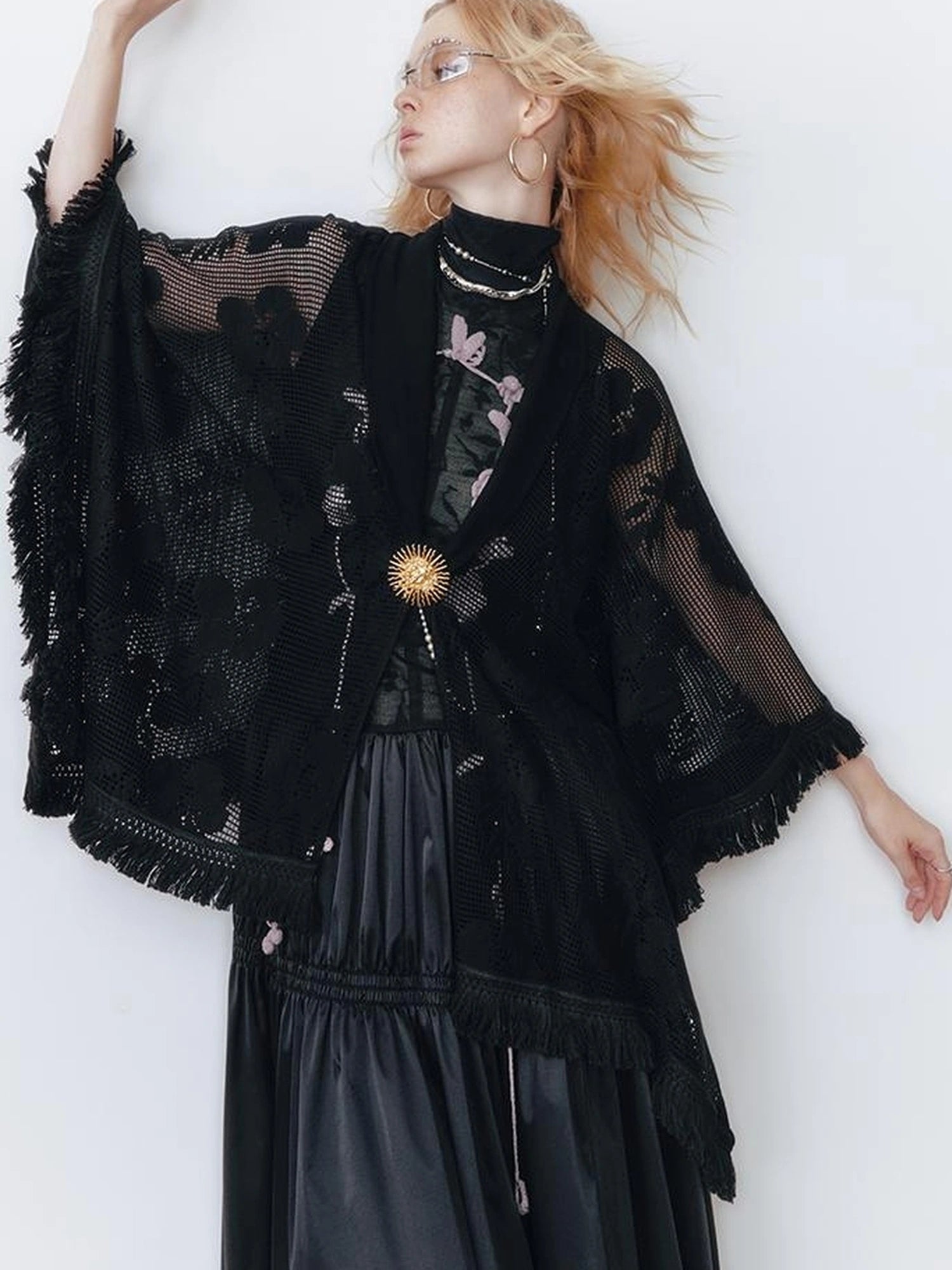 OfAkiva Celestial Retro Lace Fringe Asymmetrical Cape