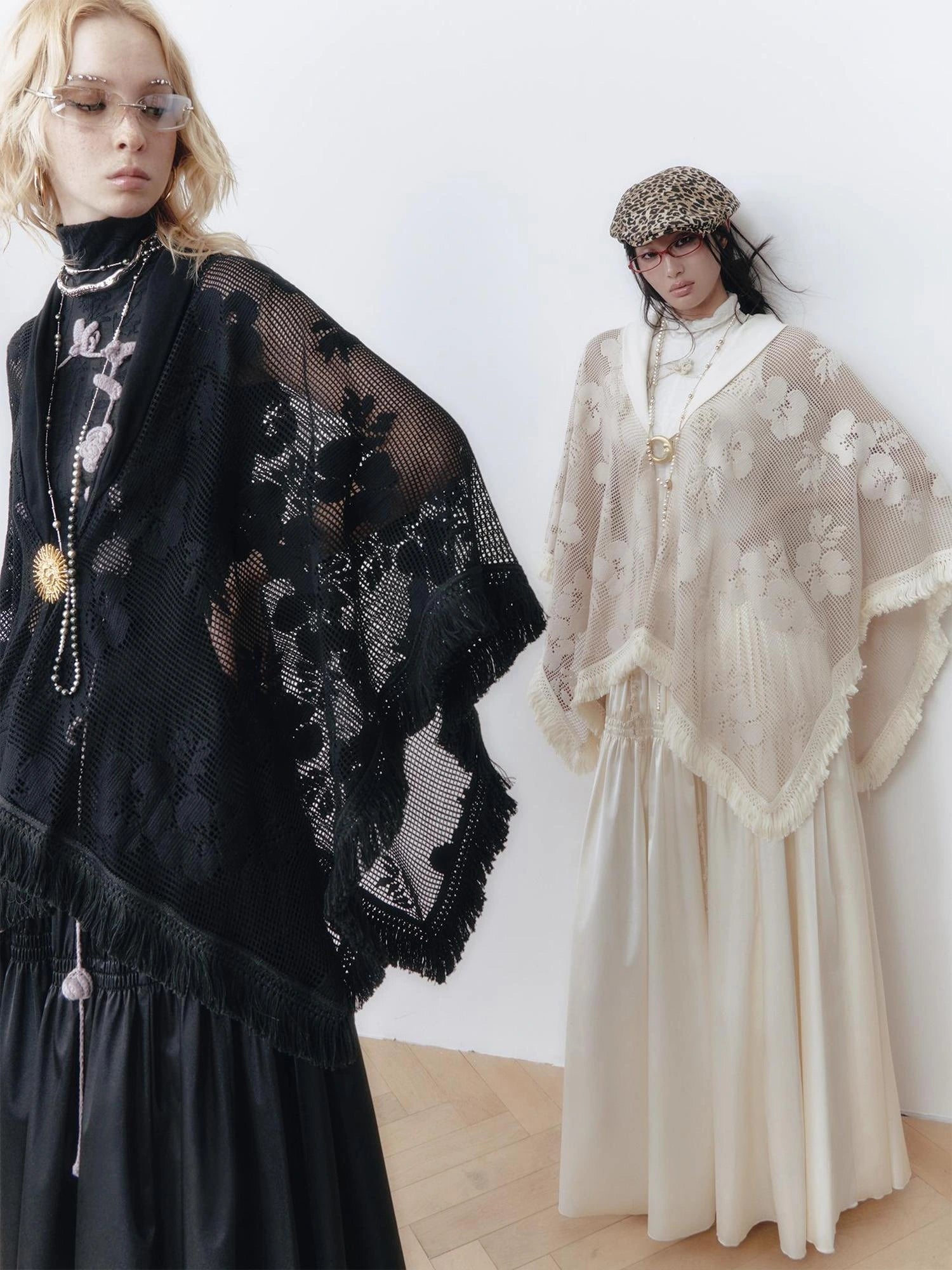 OfAkiva Celestial Retro Lace Fringe Asymmetrical Cape