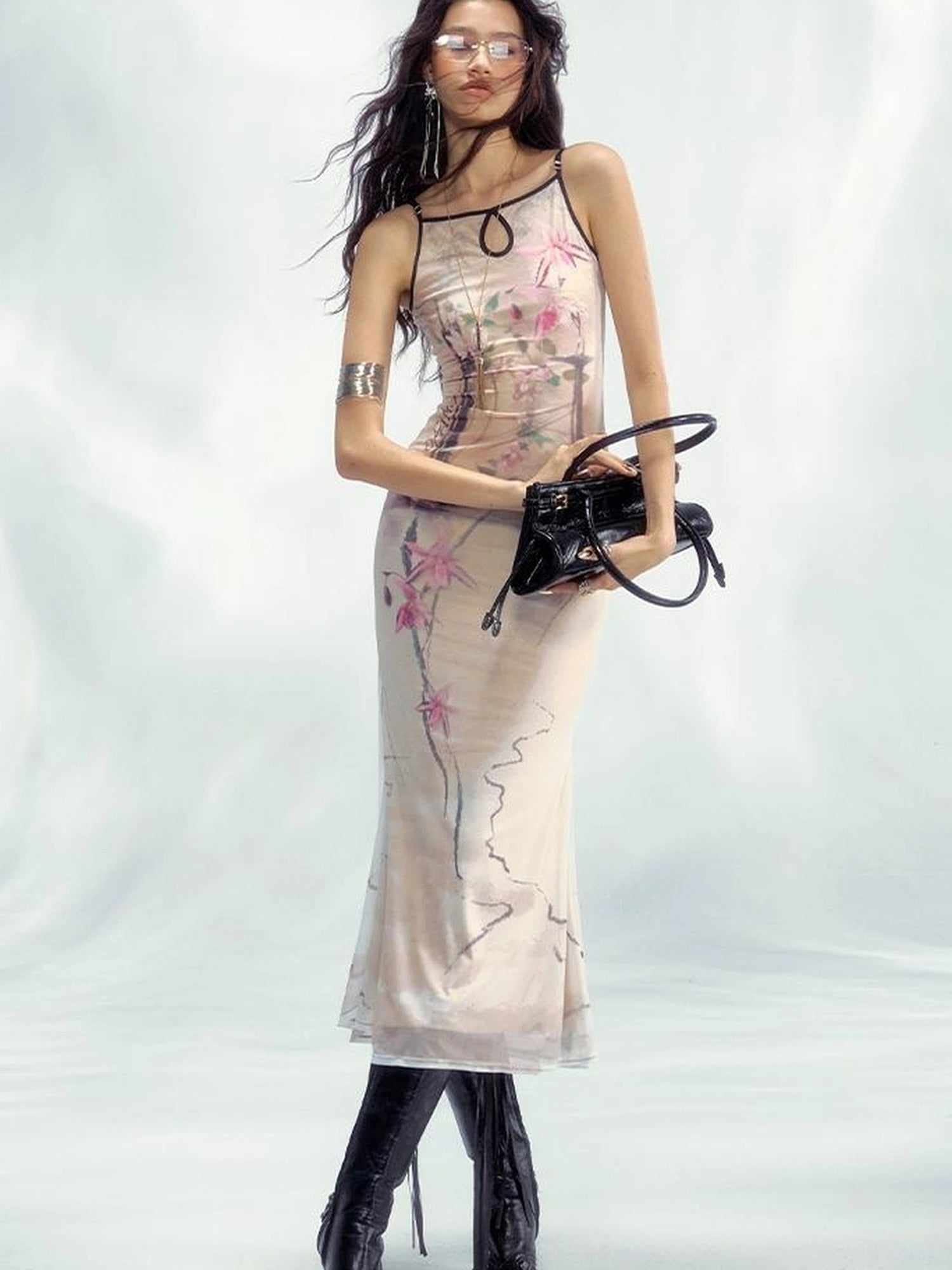 OfAkiva Cinnabar Strings Dual Orchid Gradient Fishtail Slip Dress