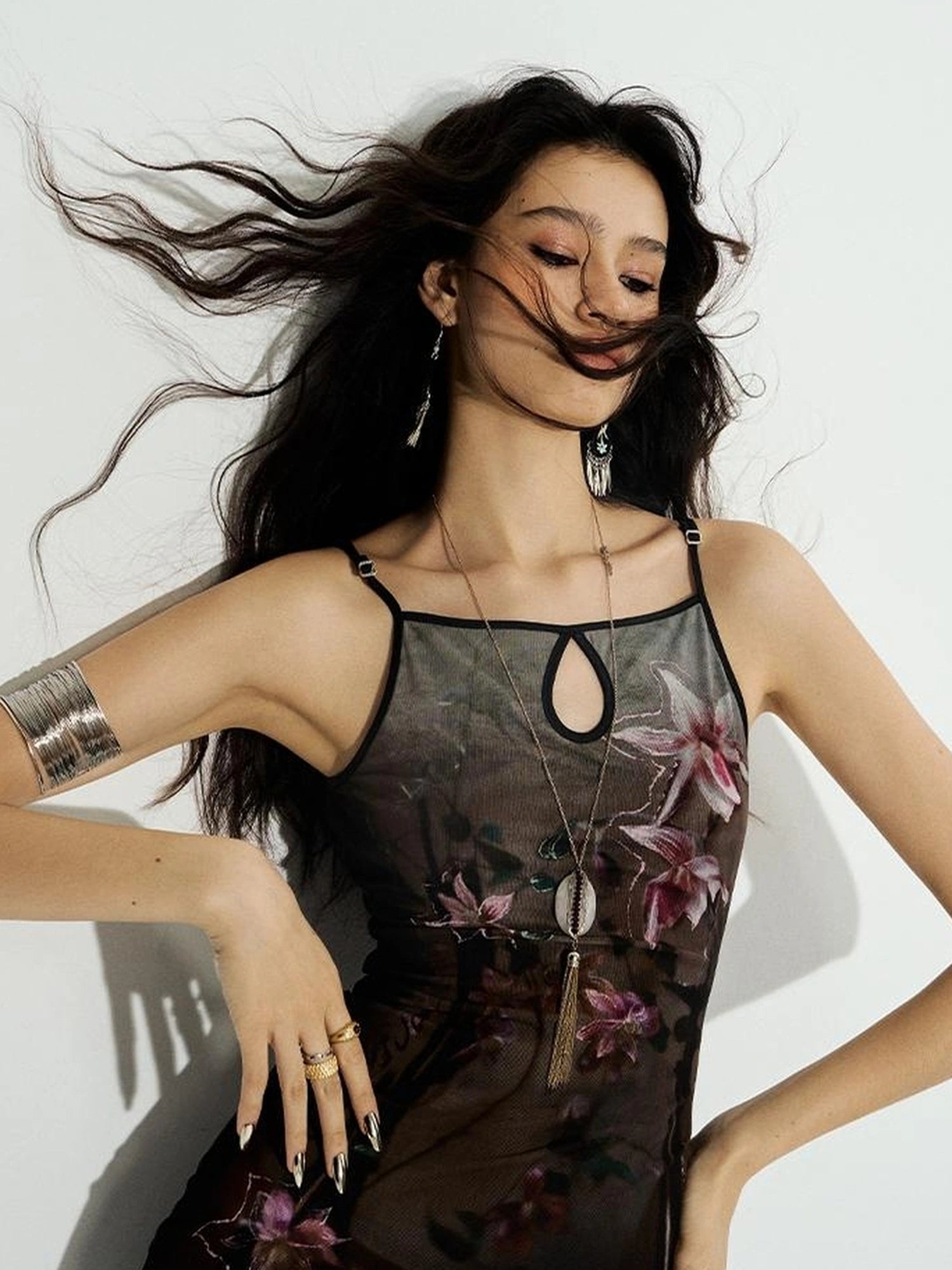 OfAkiva Cinnabar Strings Dual Orchid Gradient Fishtail Slip Dress