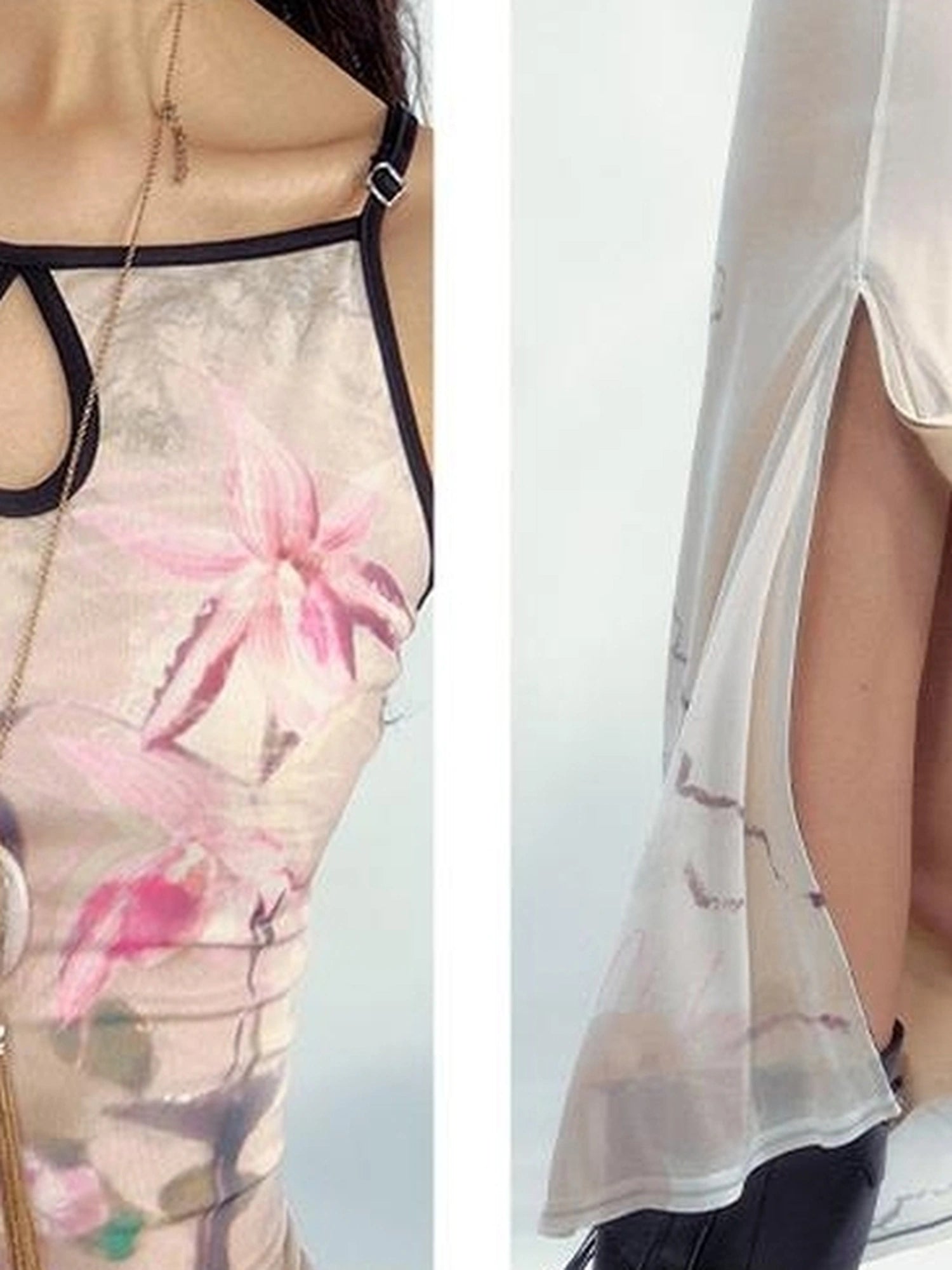 OfAkiva Cinnabar Strings Dual Orchid Gradient Fishtail Slip Dress