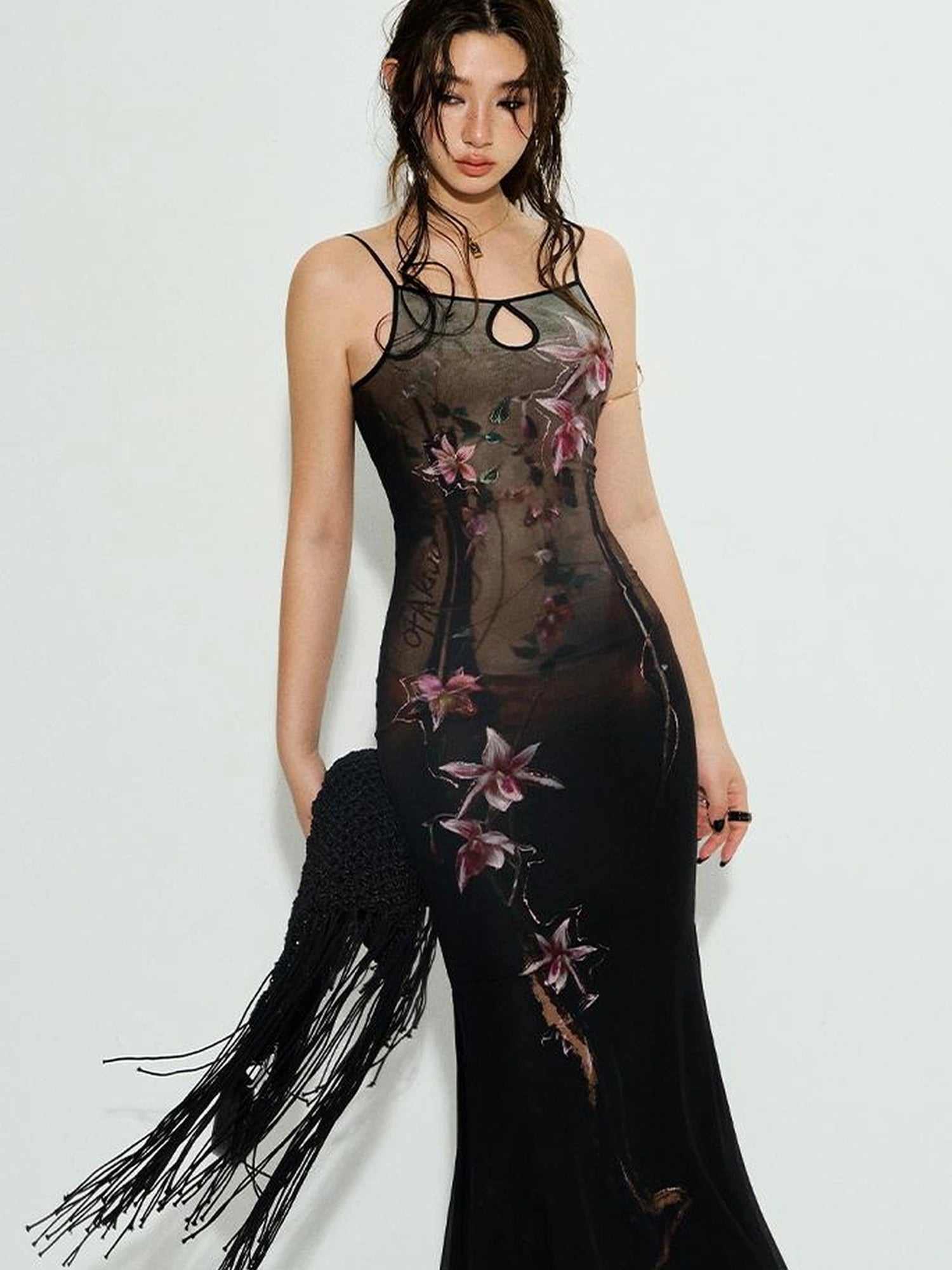 OfAkiva Cinnabar Strings Dual Orchid Gradient Fishtail Slip Dress