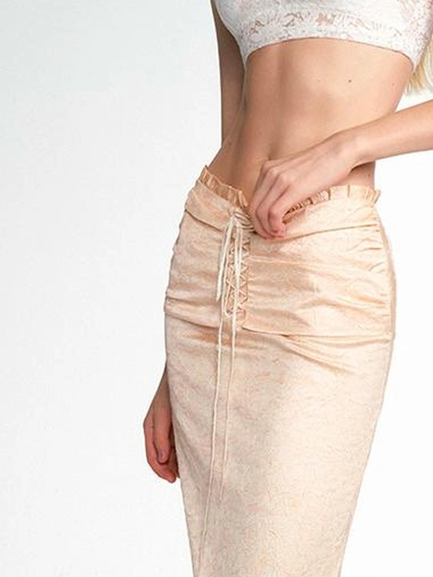 OfAkiva Crescent Window Pleated Satin Wrap Skirt