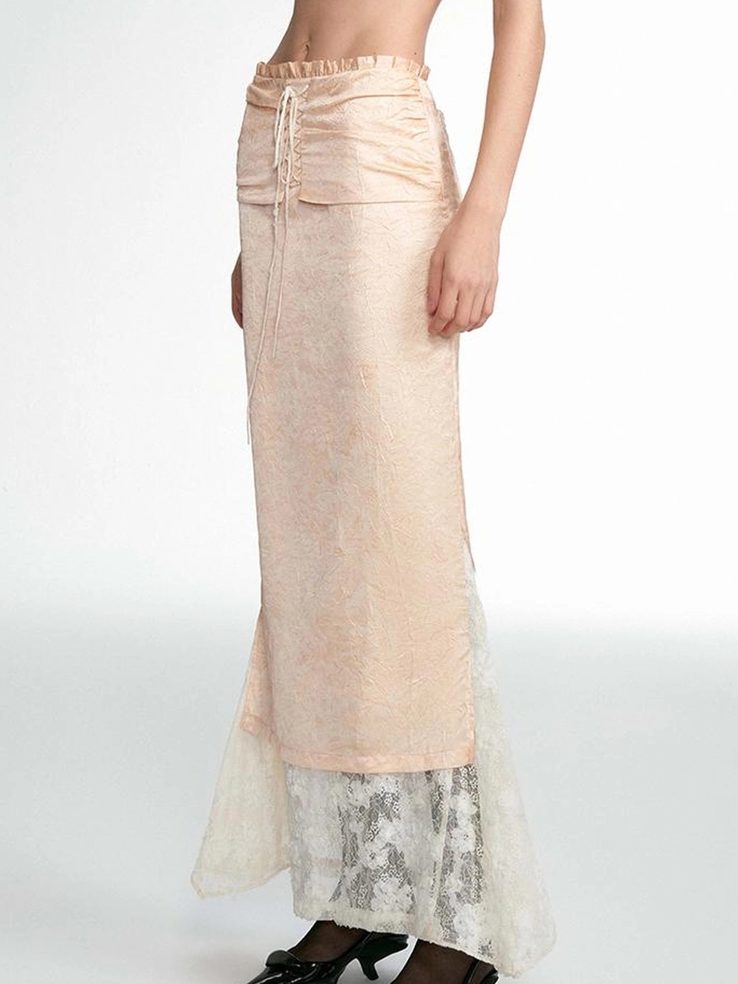 OfAkiva Crescent Window Pleated Satin Wrap Skirt