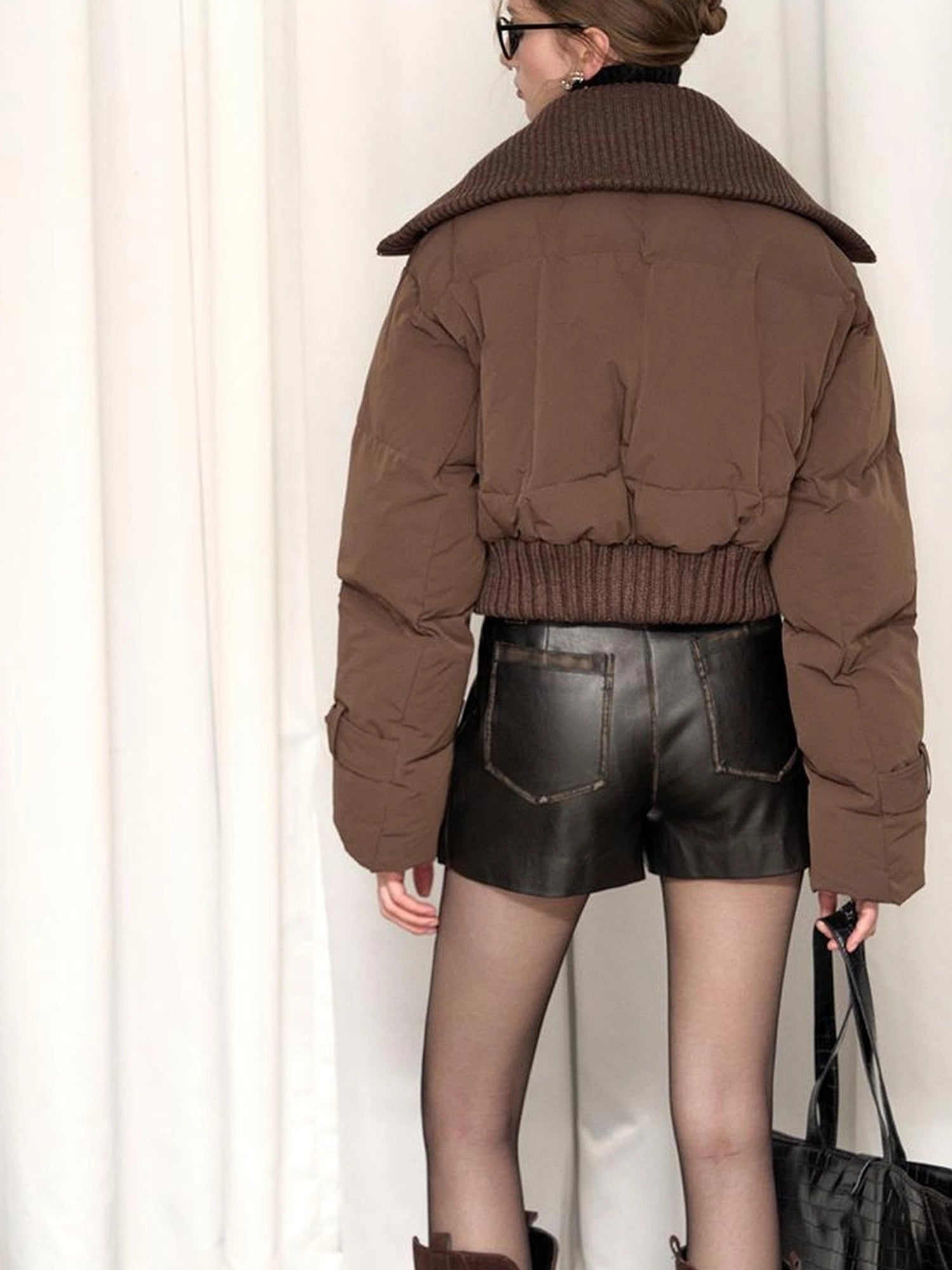 OfAkiva Deconstructed Dual Zip Knit Paneled Studded Down Jacket