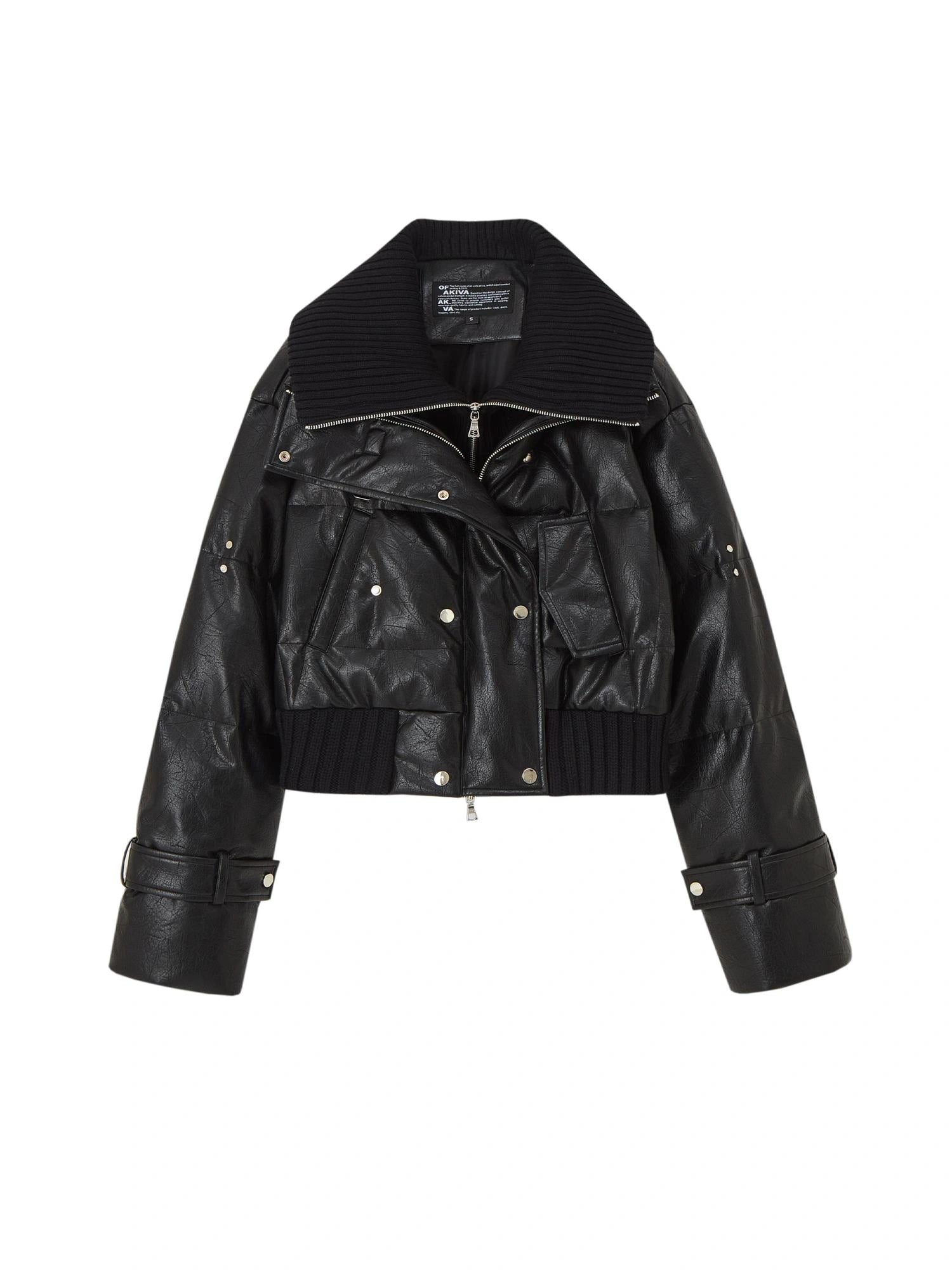 OfAkiva Deconstructed Dual Zip Knit Paneled Studded Down Jacket