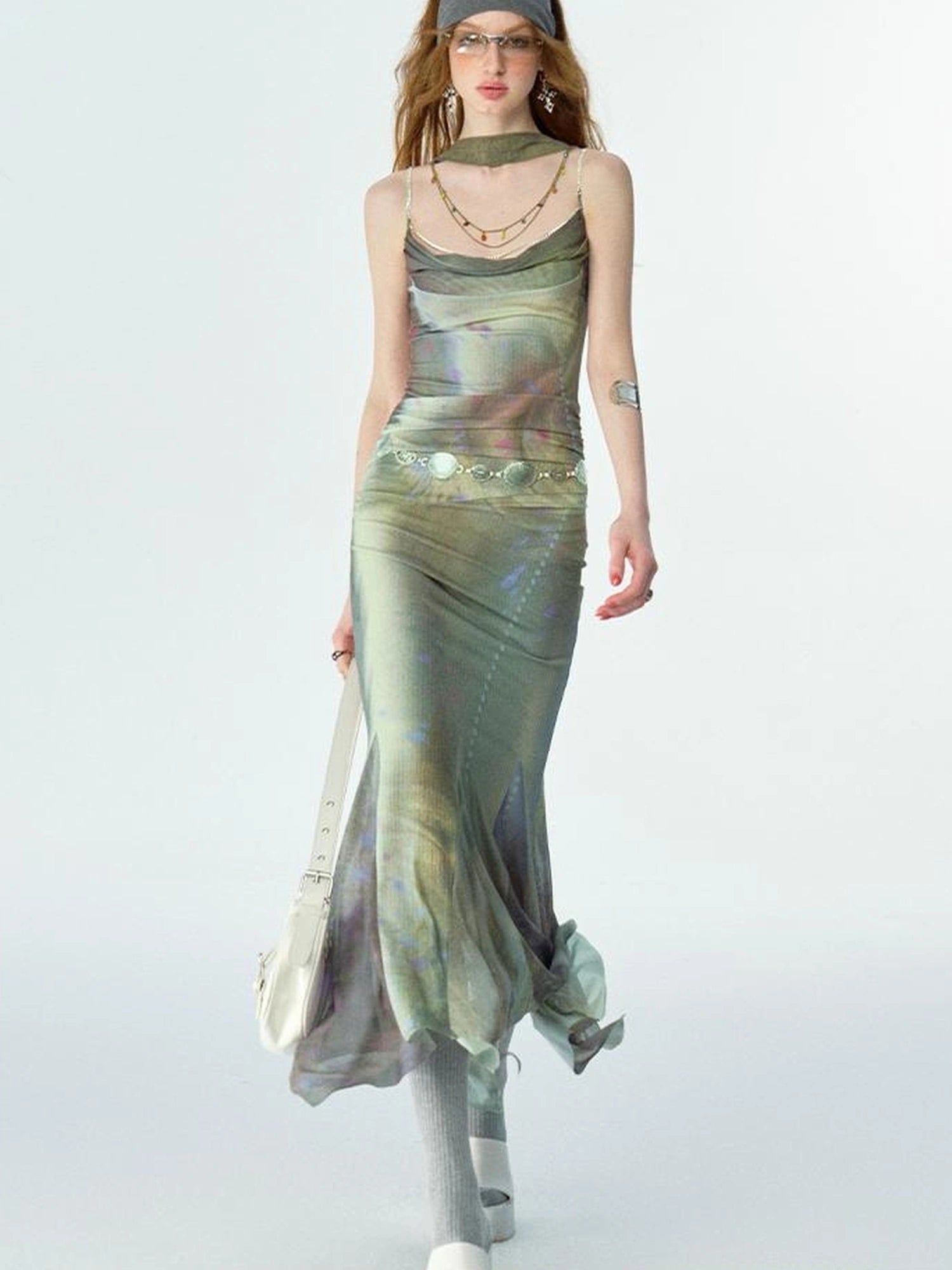 OfAkiva Diamond Chain Print Daisy Slip V-neck Dress