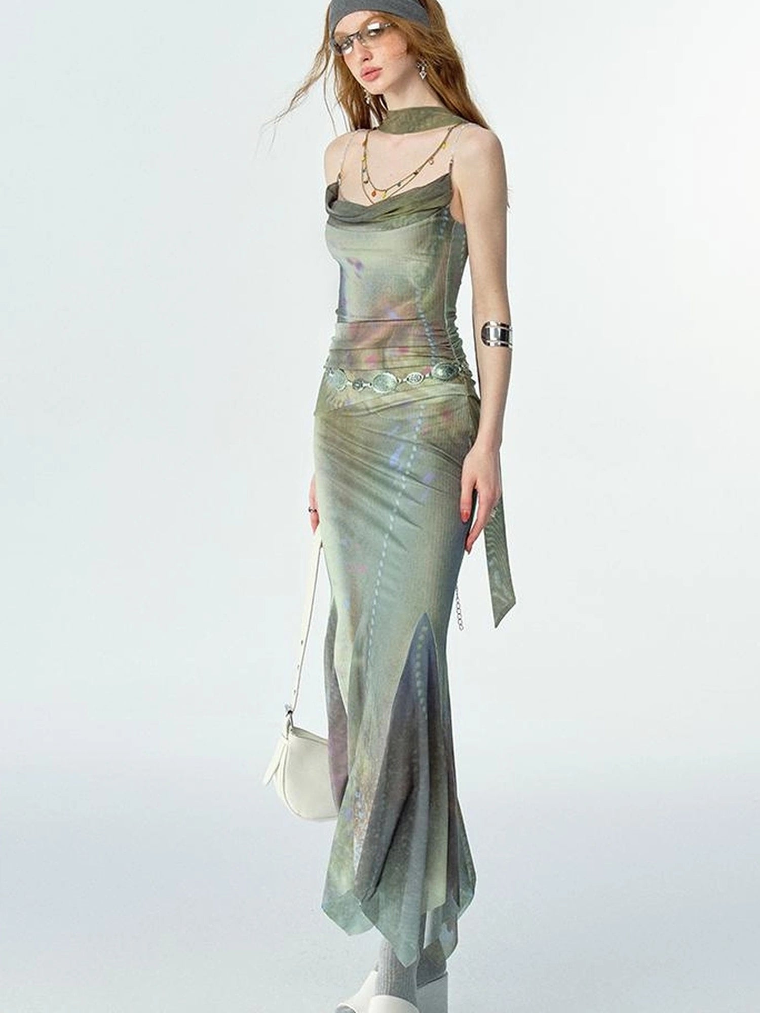 OfAkiva Diamond Chain Print Daisy Slip V-neck Dress