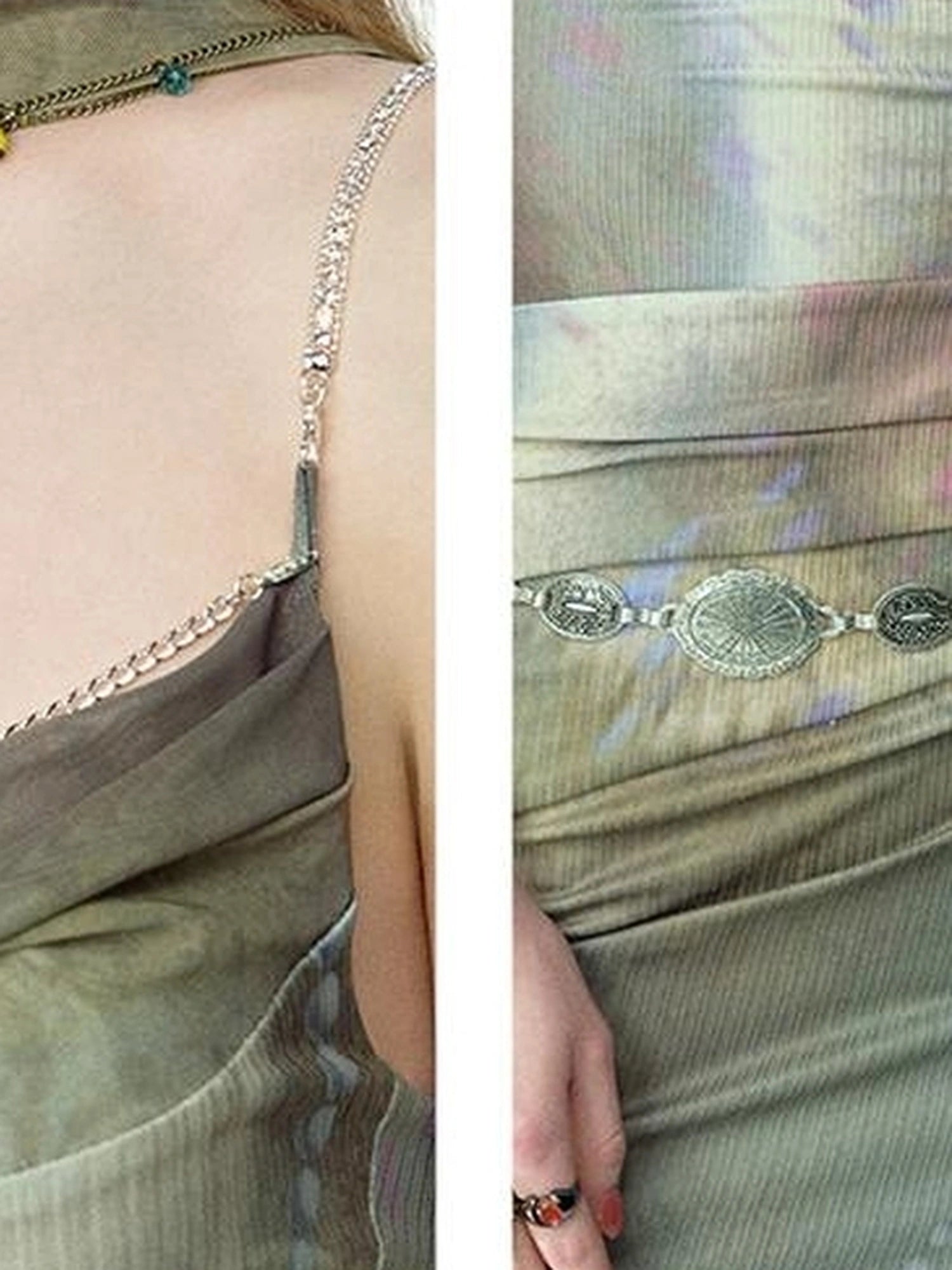 OfAkiva Diamond Chain Print Daisy Slip V-neck Dress