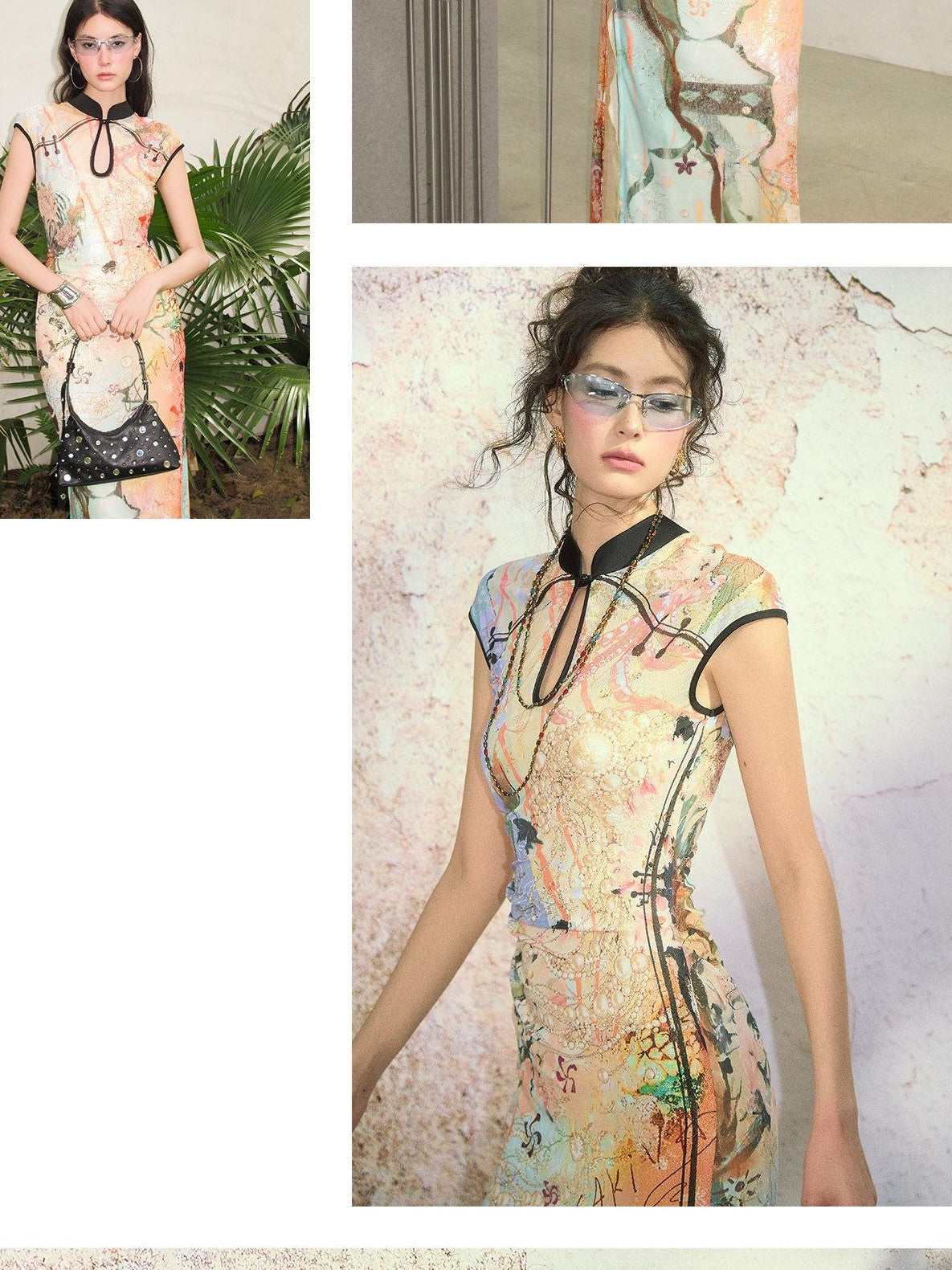 OfAkiva Dream Fragment Sand Print Stand Collar High Waist Women&