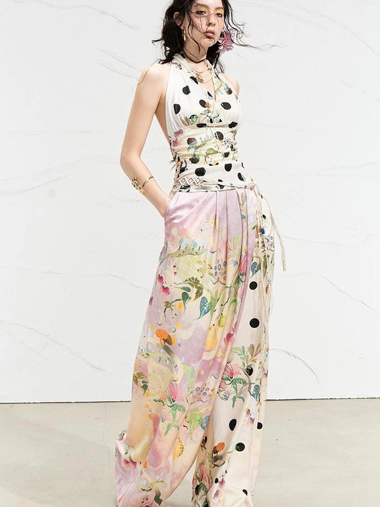 OfAkiva Fantasy Flora Dot Print Halter Top