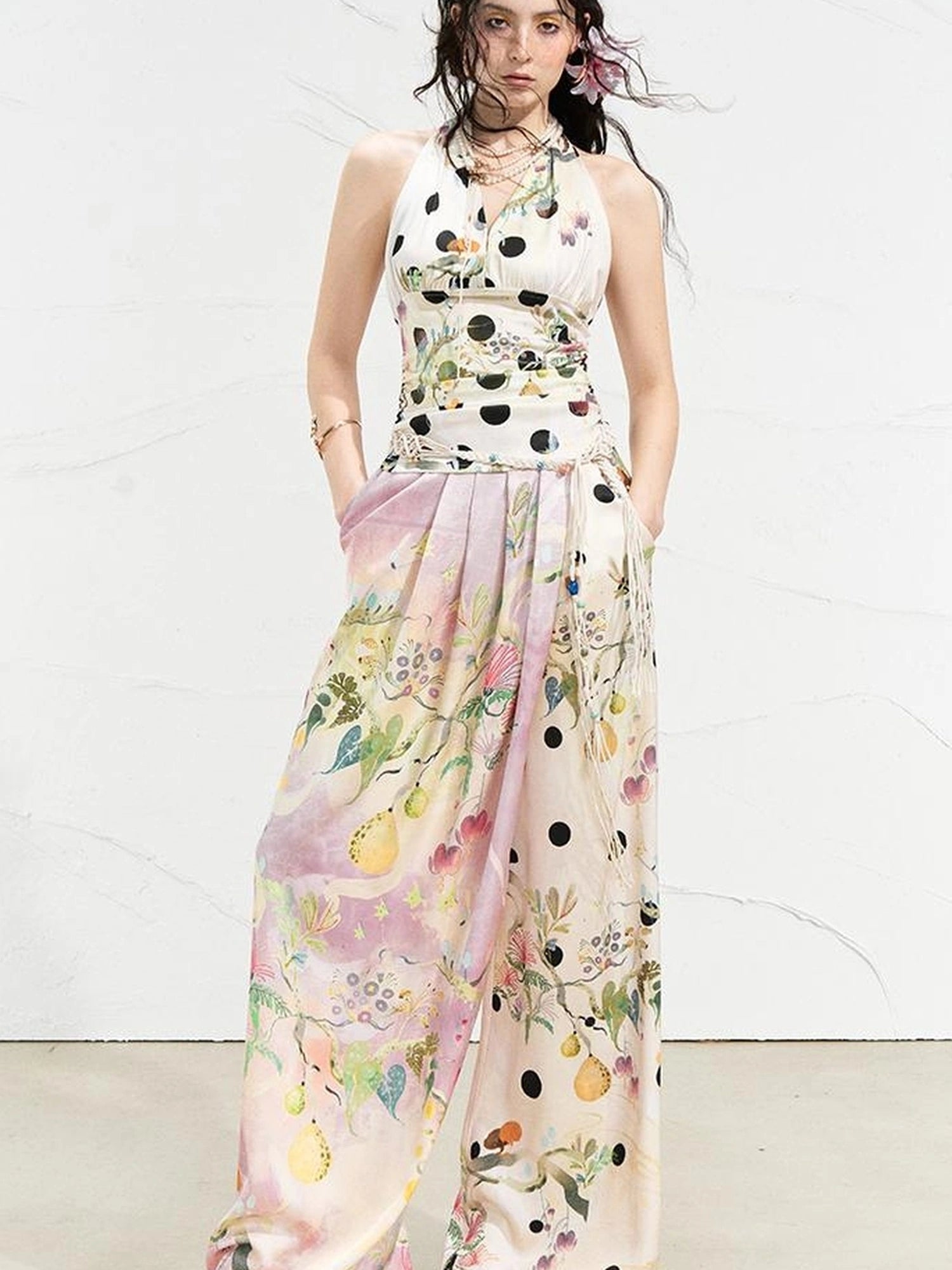 OfAkiva Fantasy Flora Dot Print Halter Top