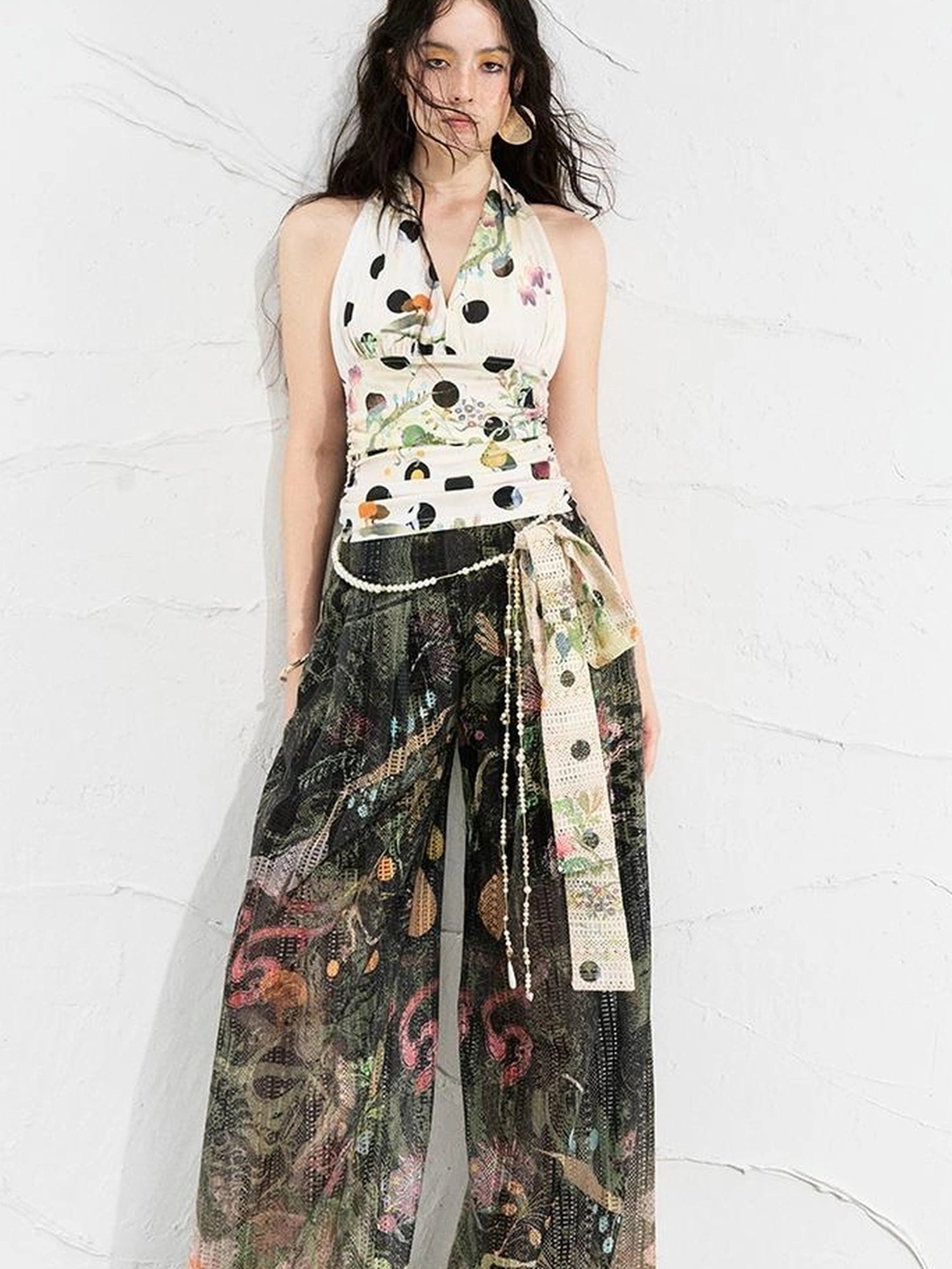 OfAkiva Fantasy Flora Dot Print Halter Top