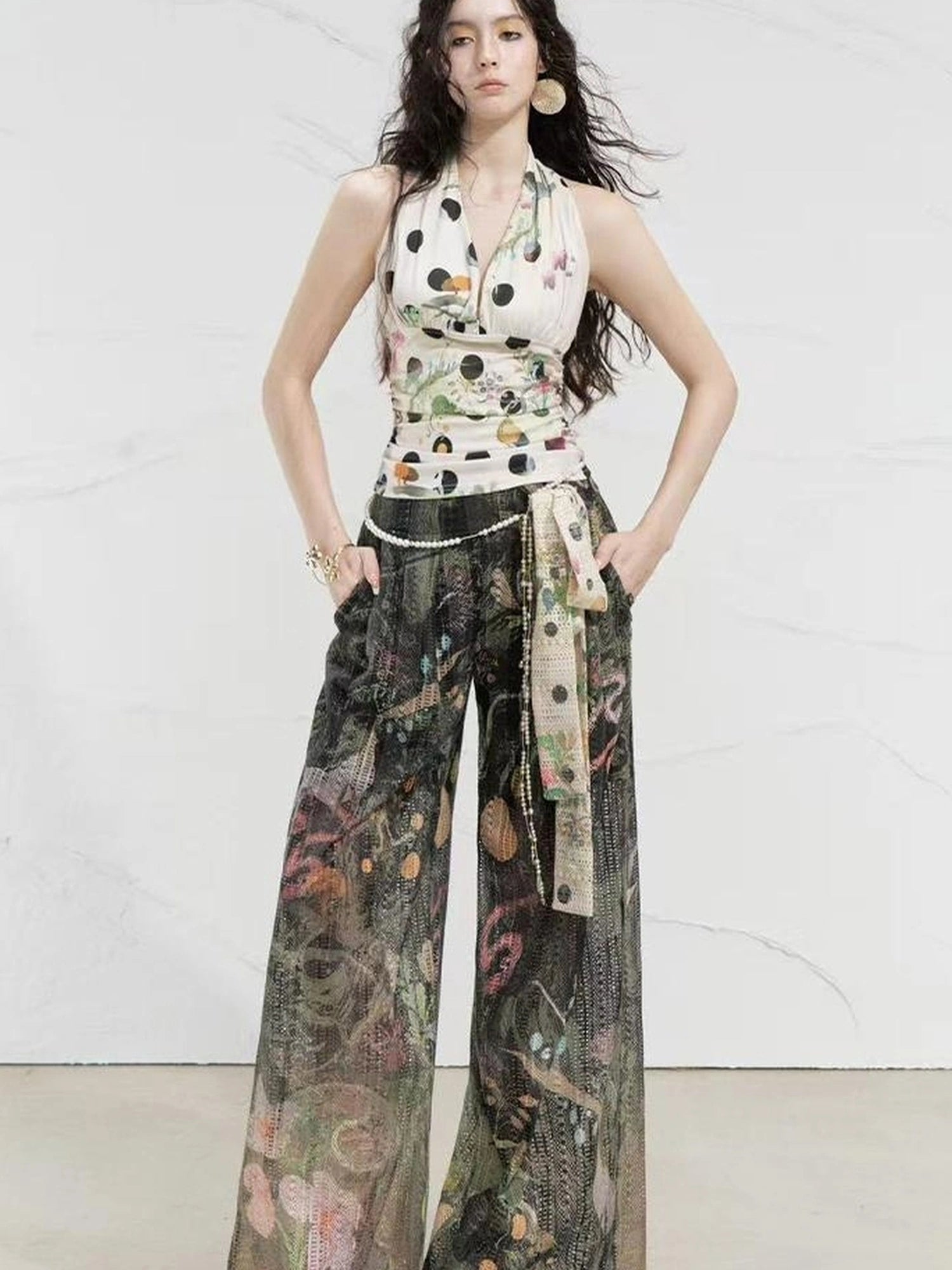 OfAkiva Fantasy Flora Dot Print Halter Top