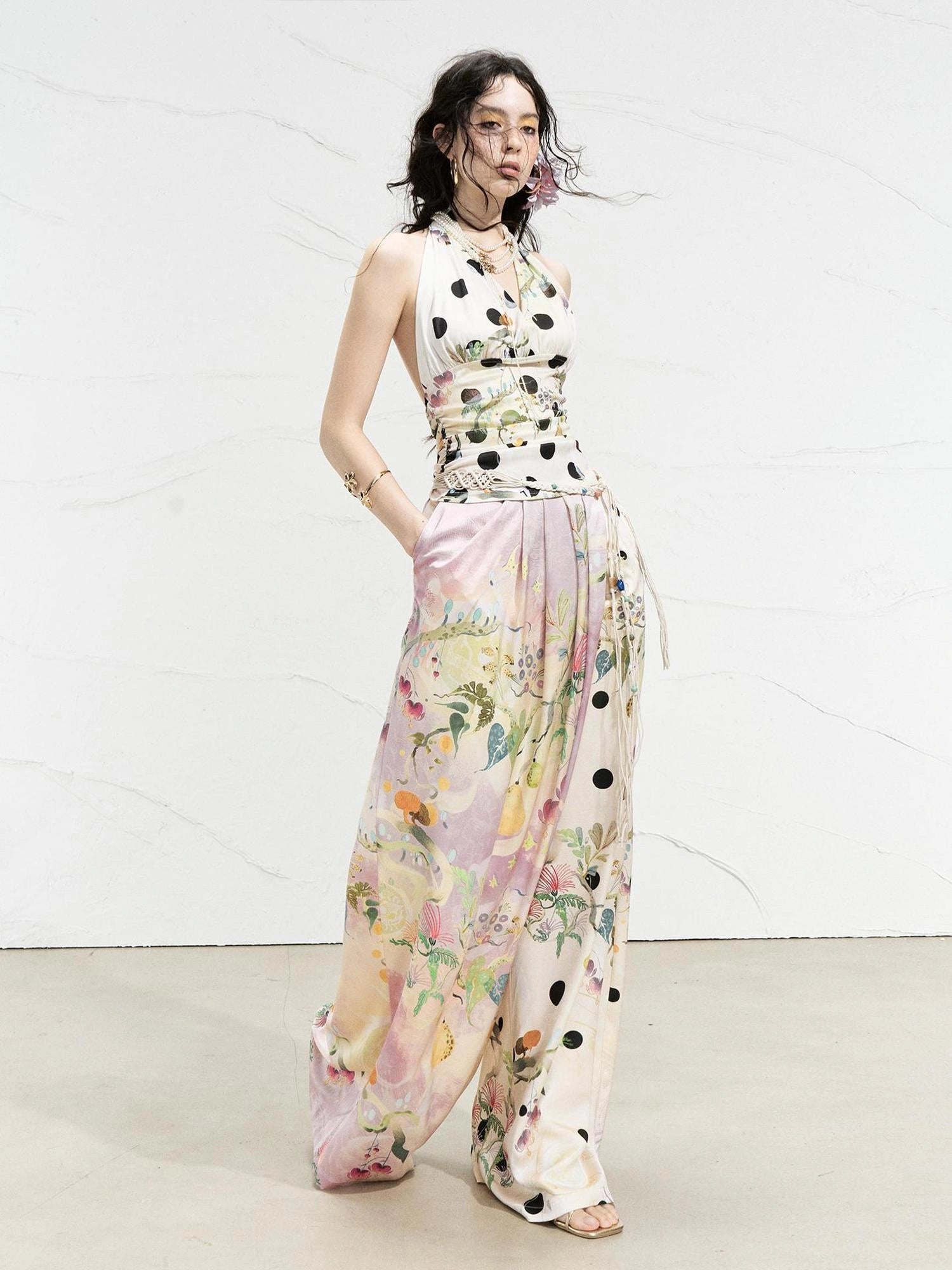 OfAkiva Fantasy Flora Dot Print Halter Top