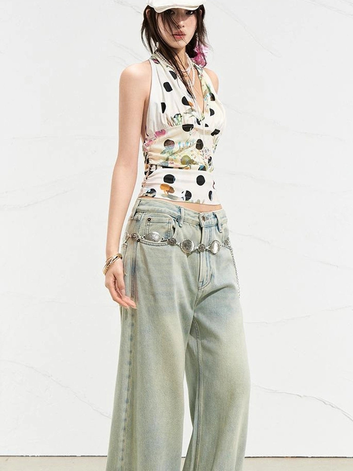 OfAkiva Fantasy Flora Dot Print Halter Top