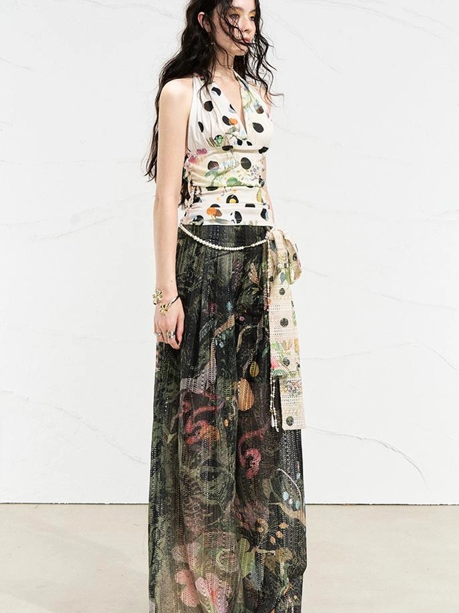 OfAkiva Fantasy Flora Dot Print Halter Top