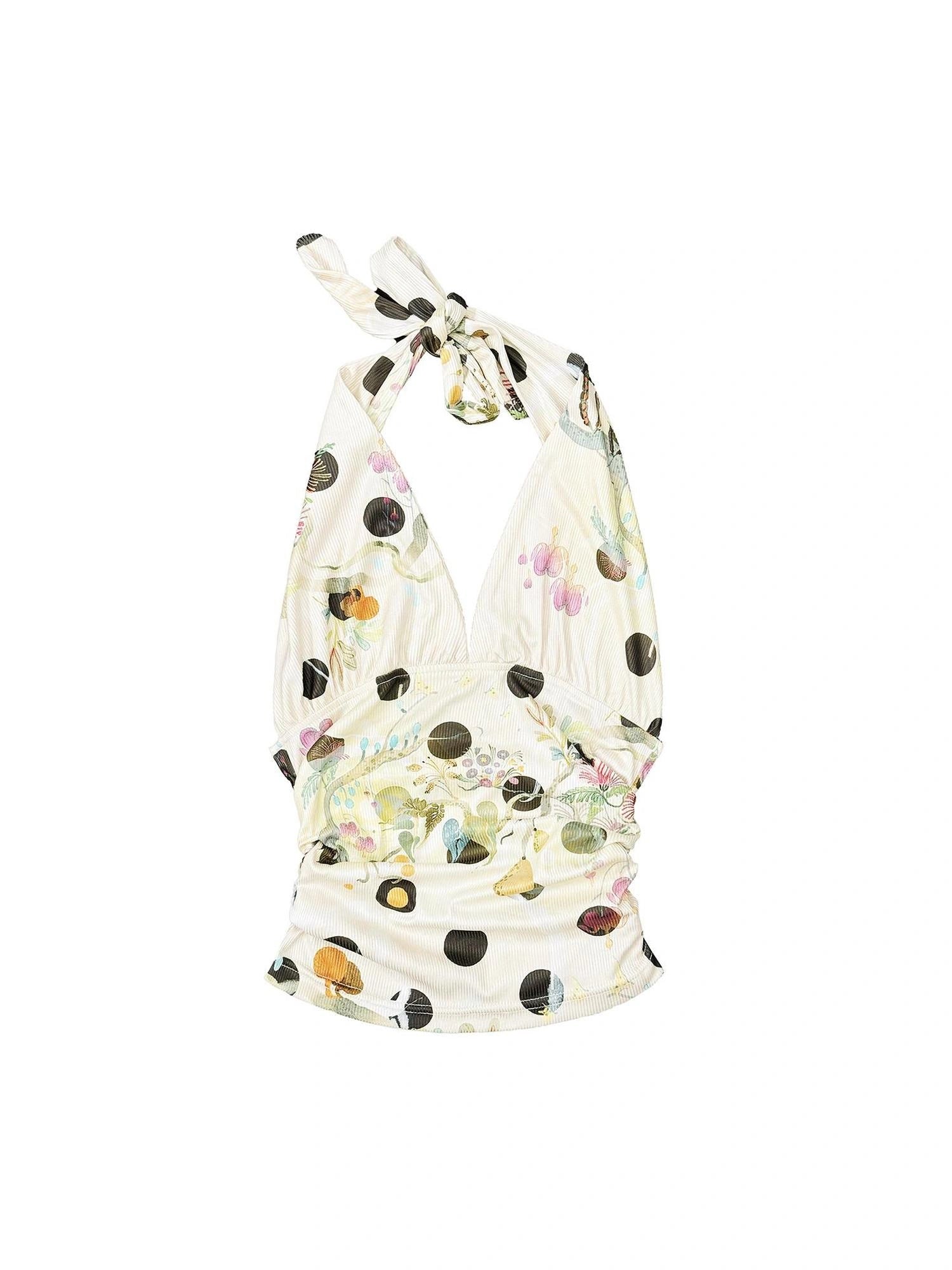 OfAkiva Fantasy Flora Dot Print Halter Top